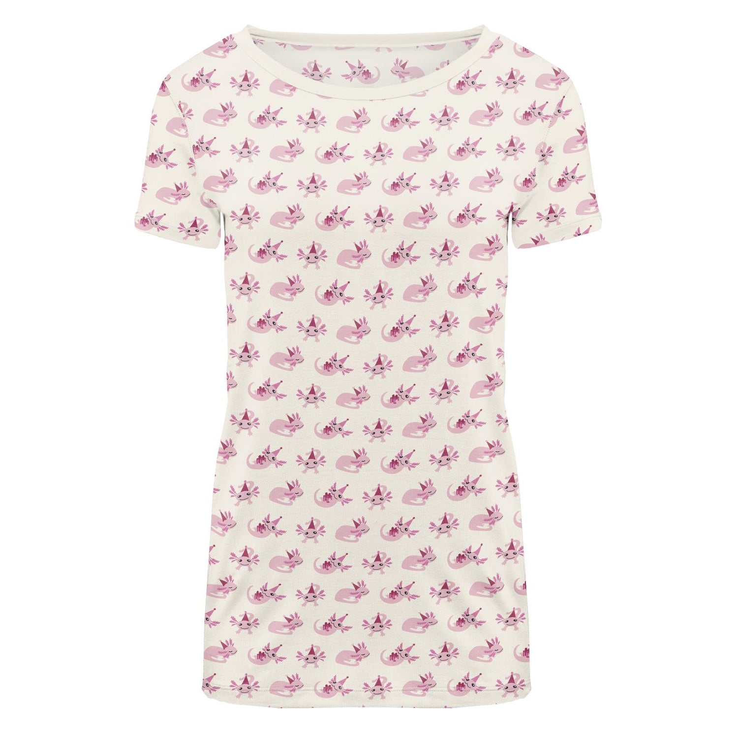 Women's Print Short Sleeve Relaxed Tee in Natural Axolotl Party