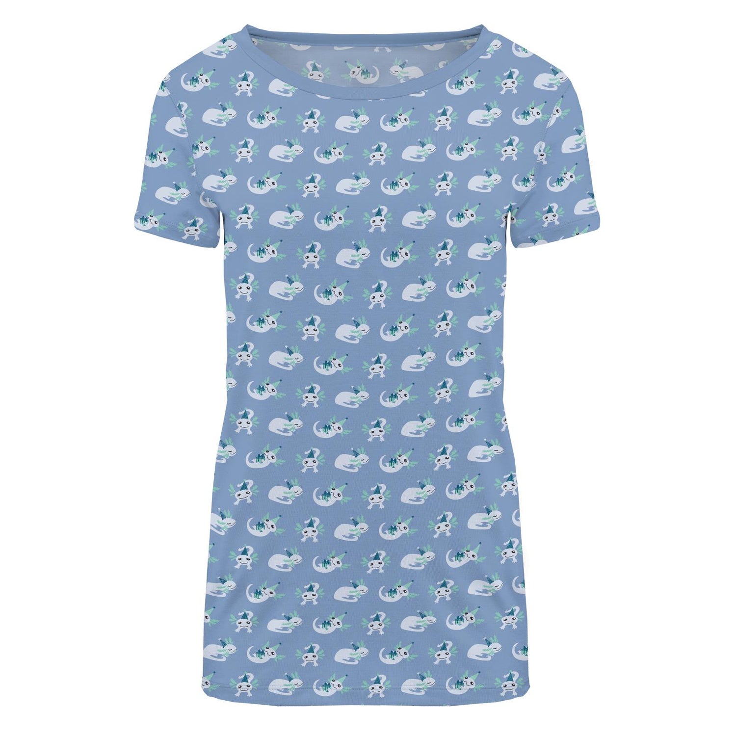 Women's Print Short Sleeve Relaxed Tee in Dream Blue Axolotl Party