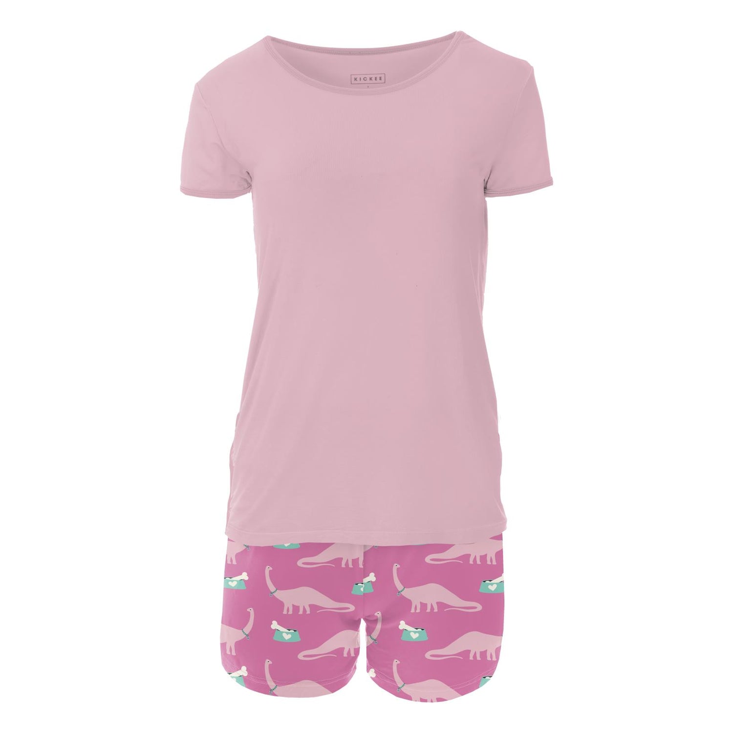 Women's Print Short Sleeve Pajama Set with Shorts in Tulip Pet Dino