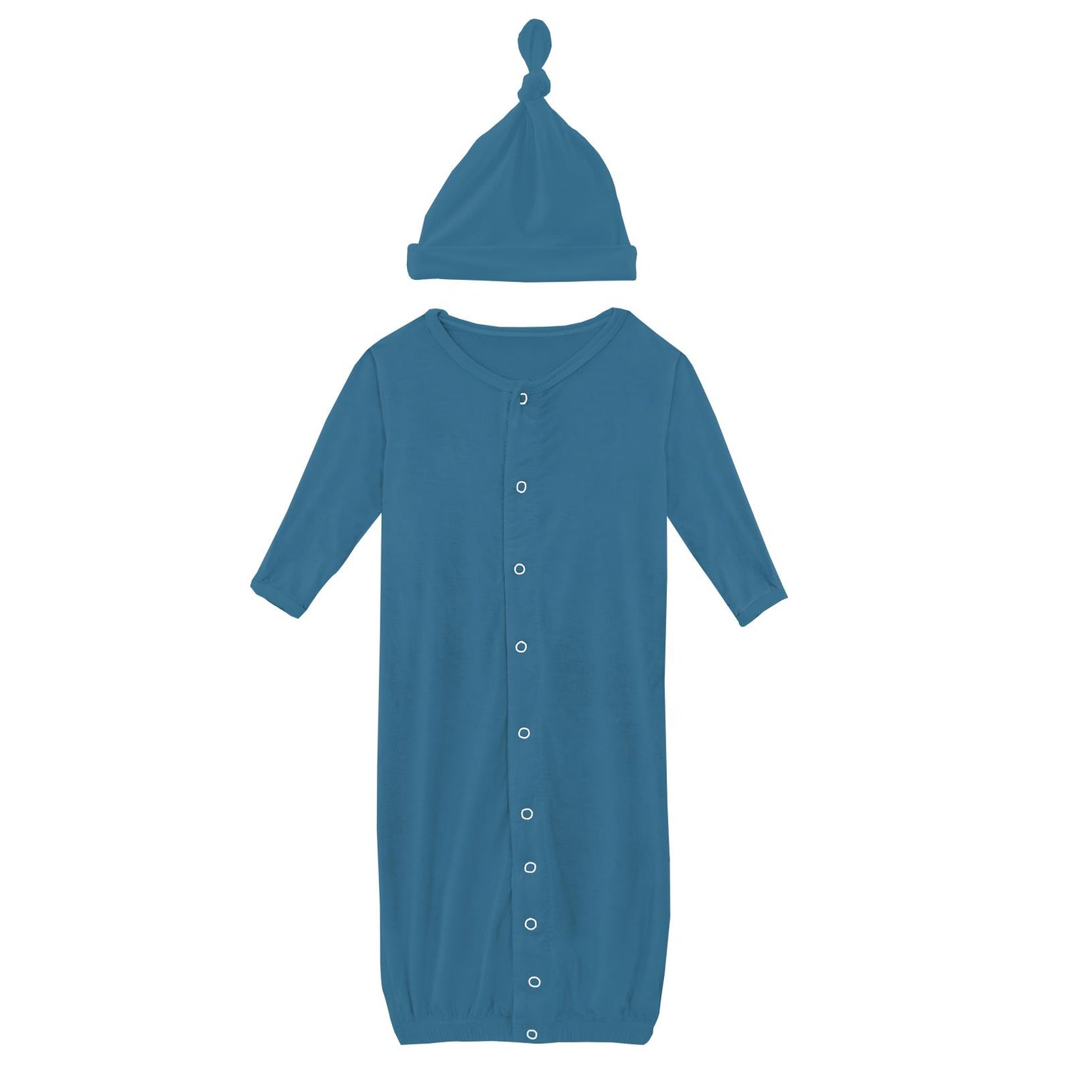 Layette Gown Converter & Single Knot Hat Set in Cerulean Blue