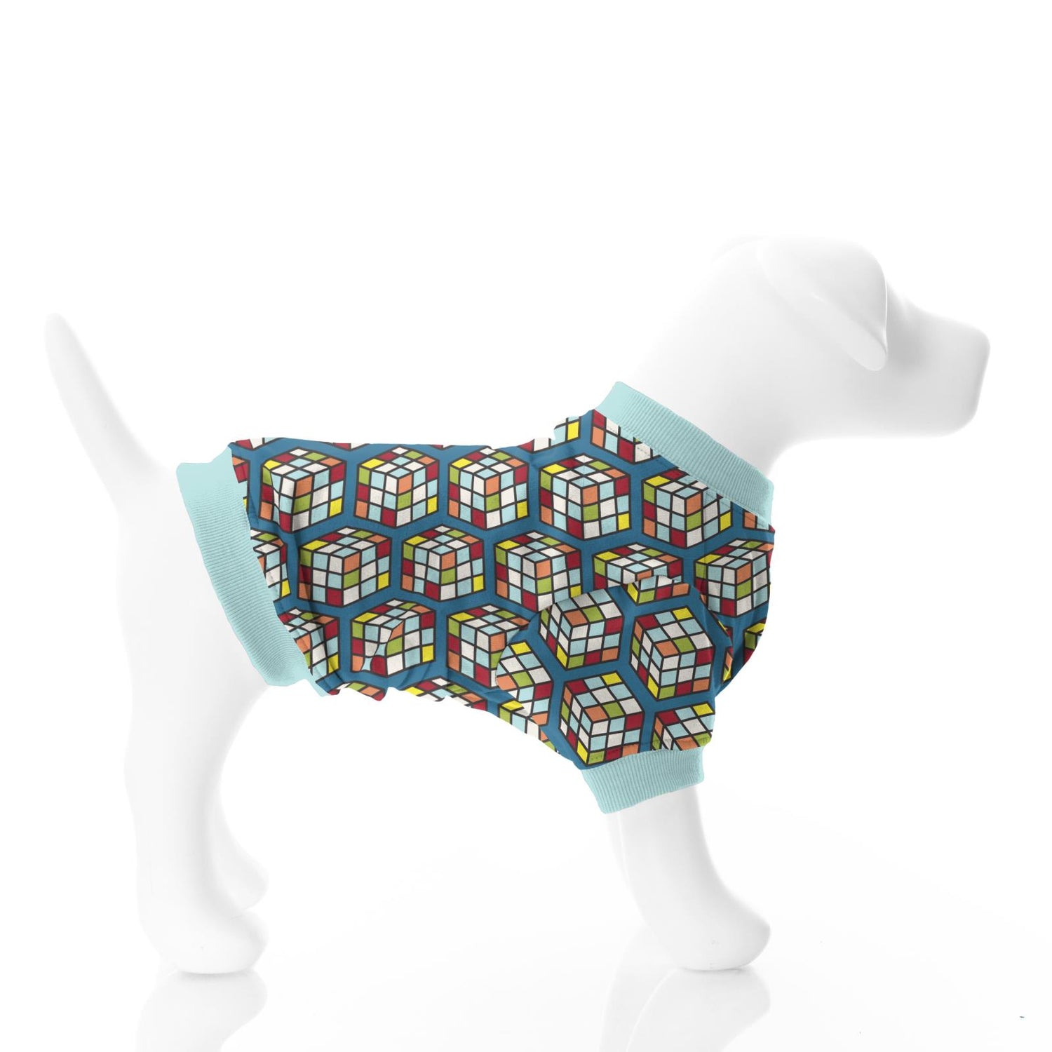 Print Fleece Dog Tee in Cerulean Blue Puzzle Cube