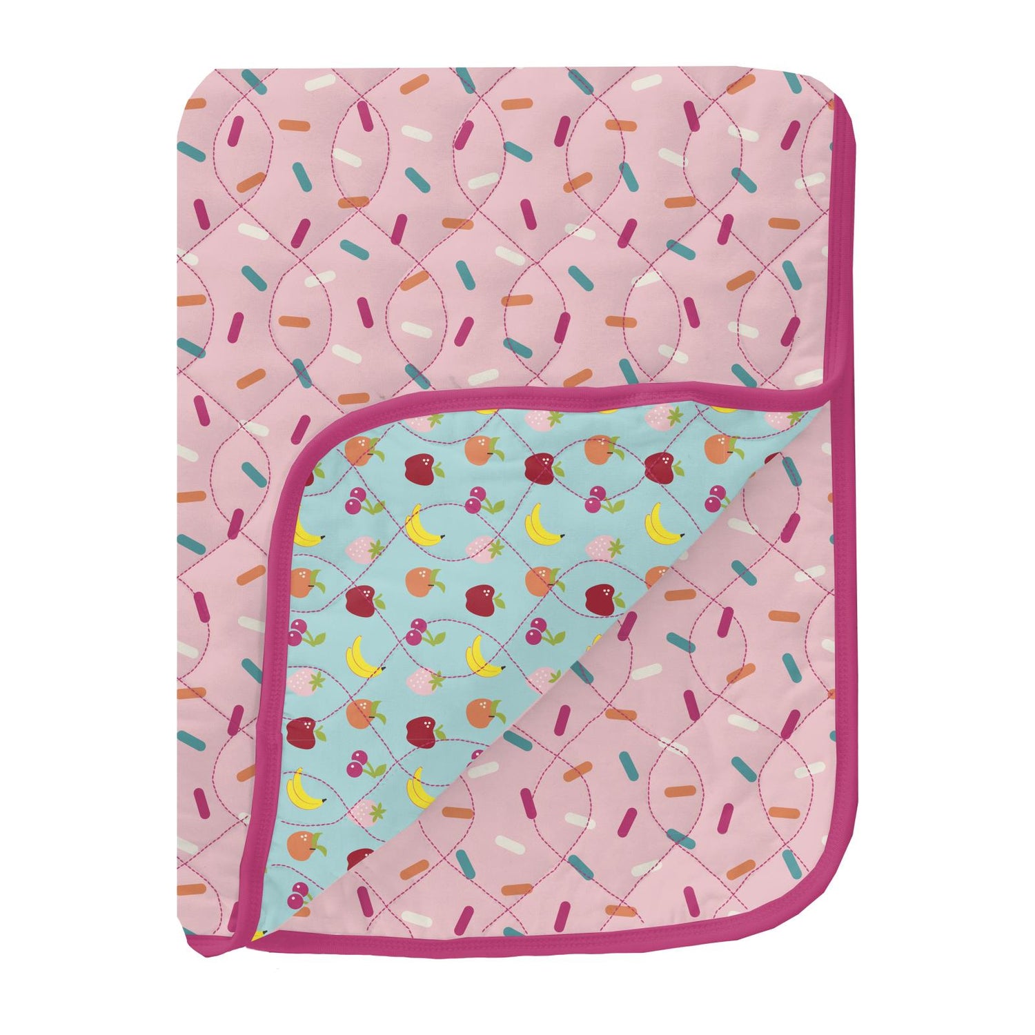 Print Quilted Toddler Blanket in Lotus Sprinkles/Summer Sky Mini Fruits