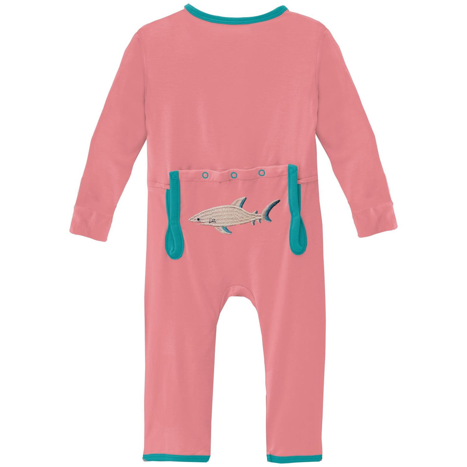 Applique Coverall with Zipper in Strawberry Sharky