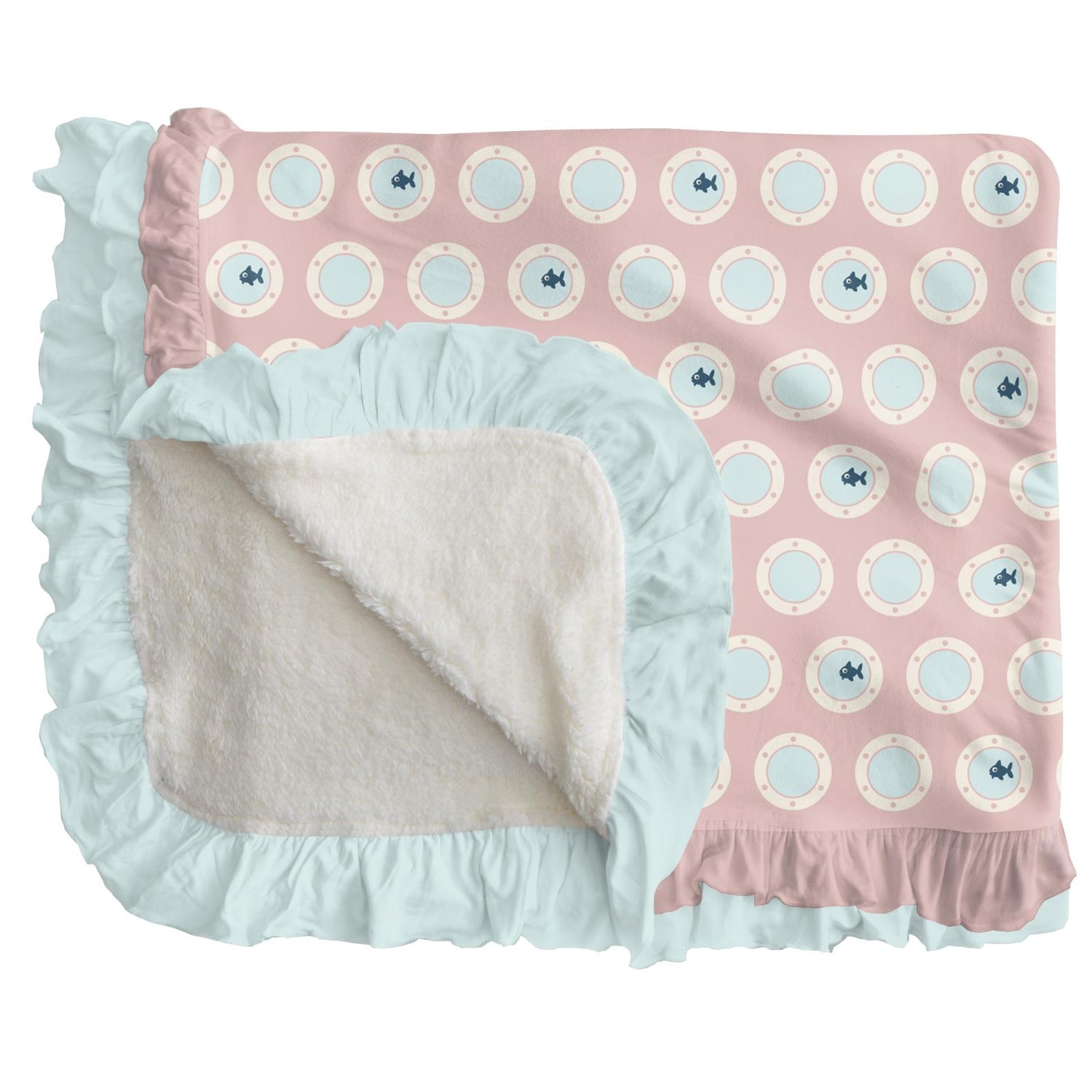 Print Sherpa-Lined Double Ruffle Toddler Blanket in Baby Rose Porthole