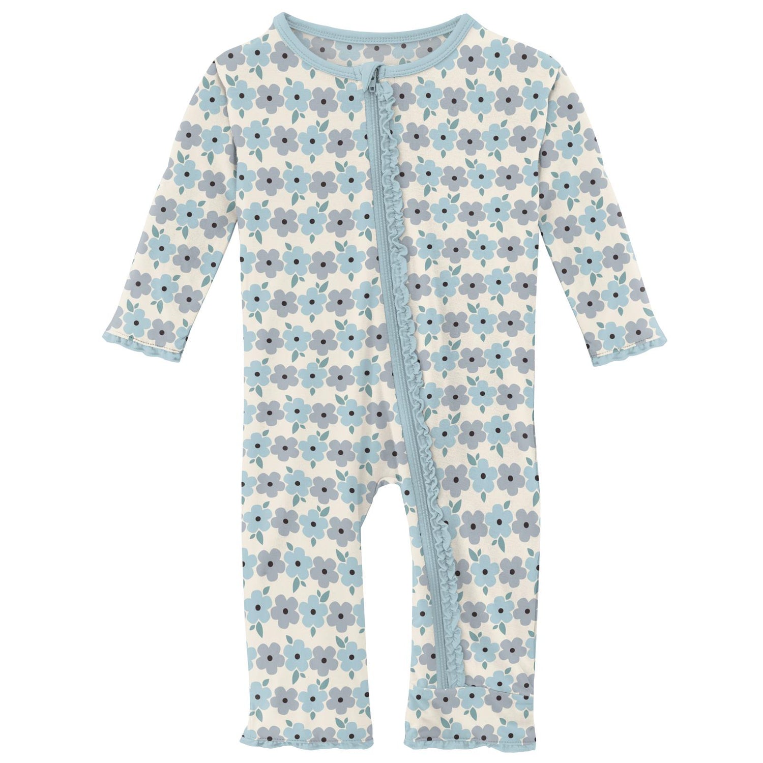 Print Muffin Ruffle Coverall with Zipper in Natural Hydrangea