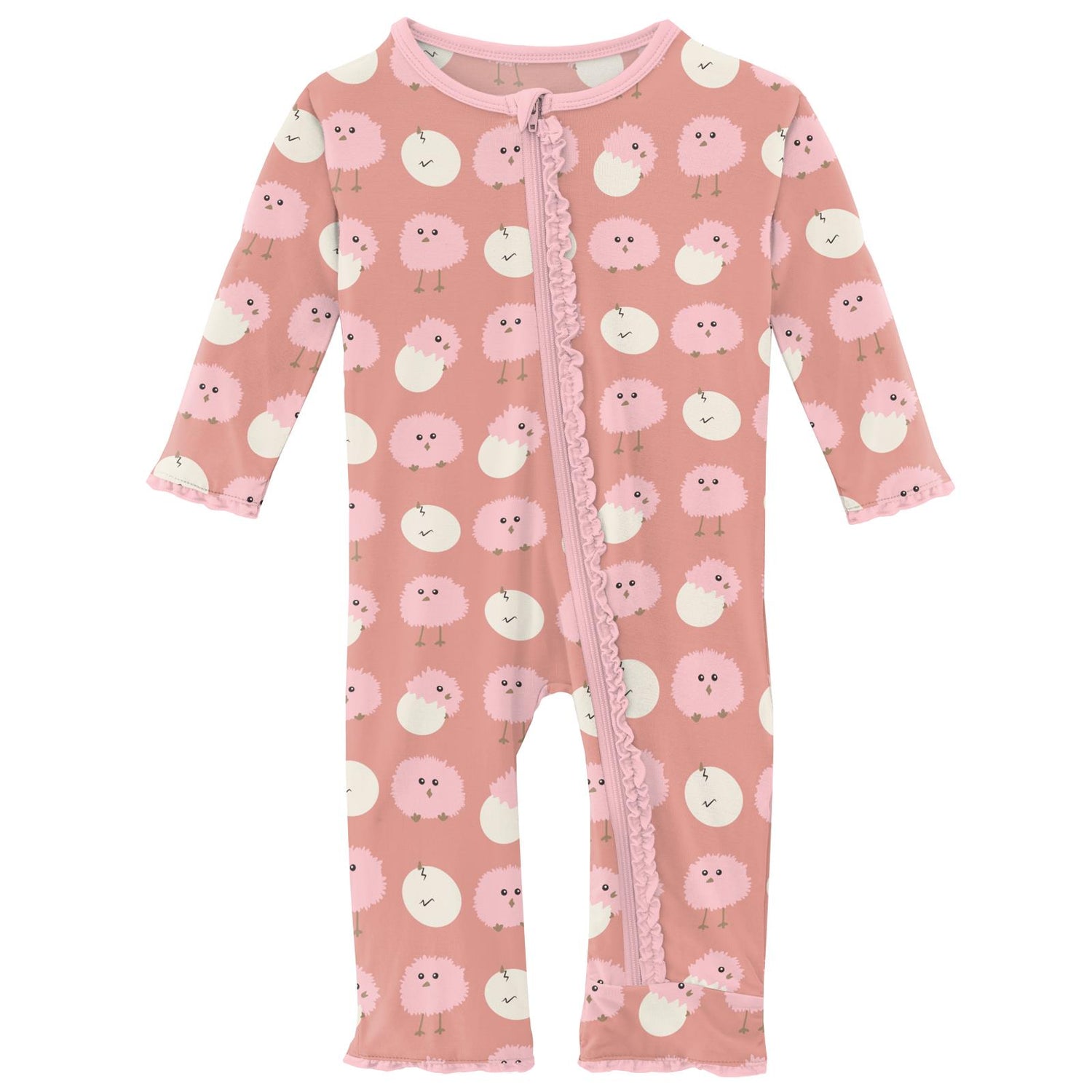 Print Muffin Ruffle Coverall with Zipper in Blush Peep Peeps