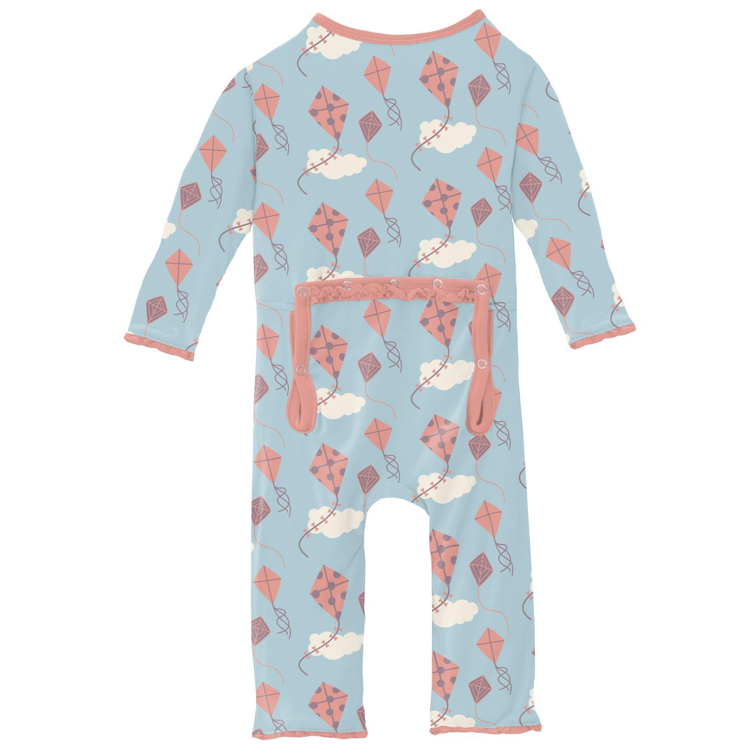 Print Muffin Ruffle Coverall with Zipper in Spring Day Kites