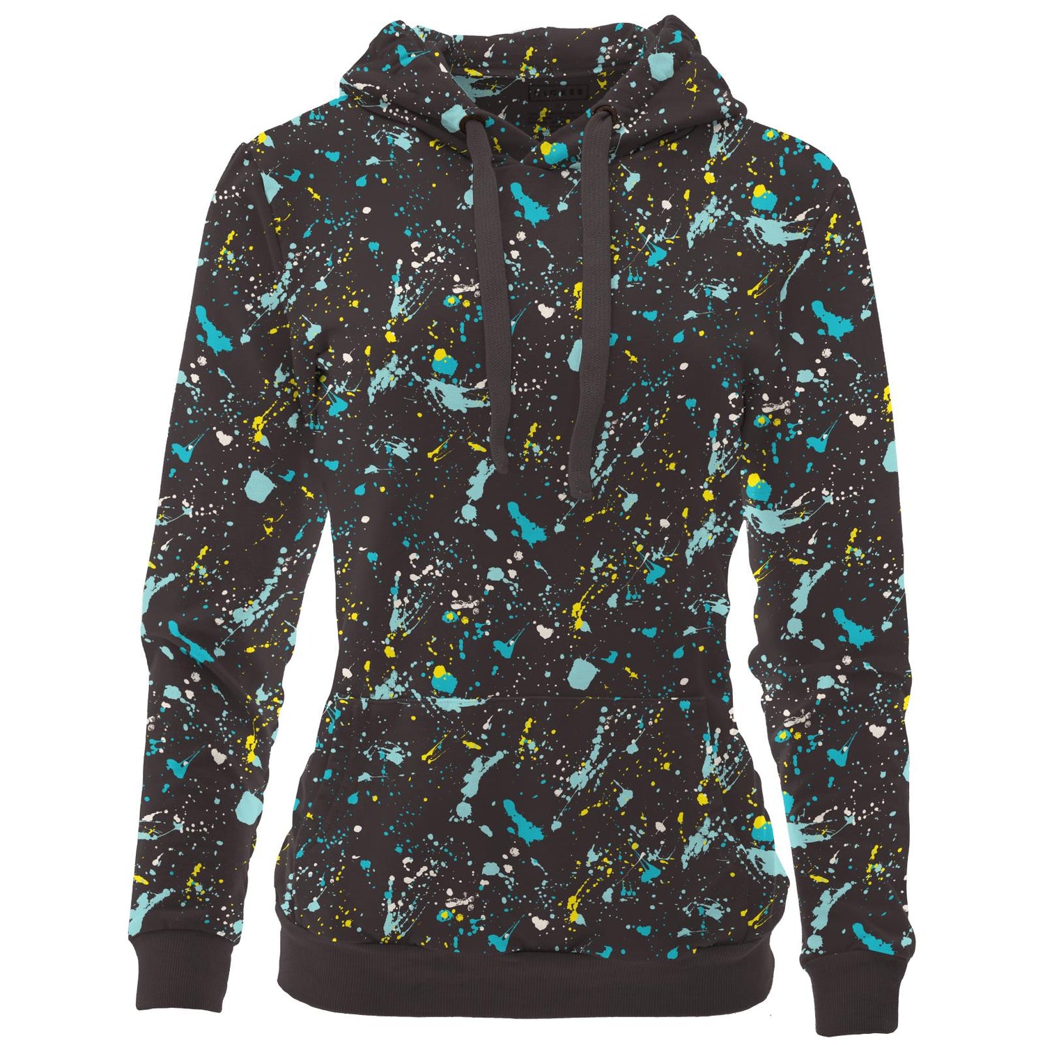 Women's Print Fleece Kangaroo Pocket Pullover in Confetti Splatter Paint
