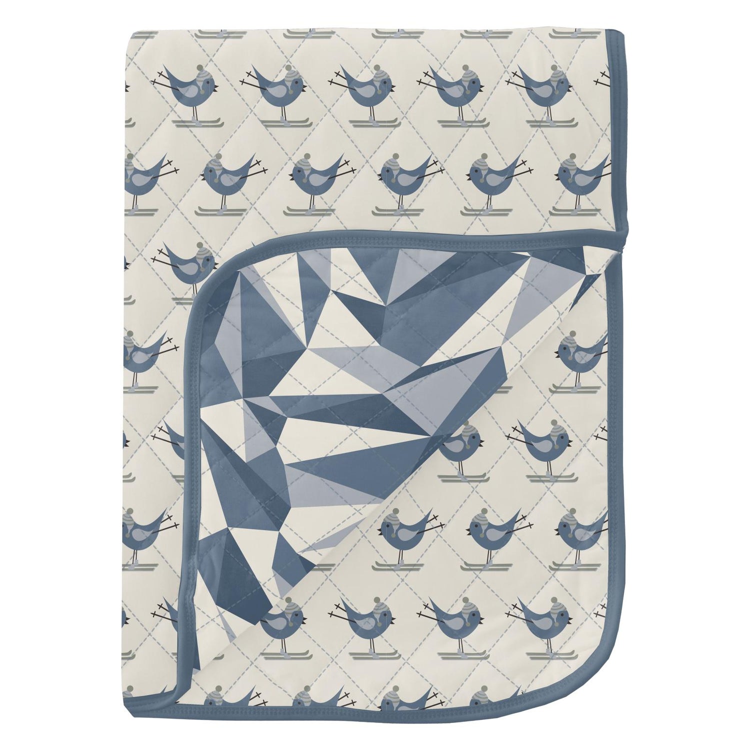 Print Quilted Stroller Blanket in Natural Ski Bird/Winter Ice