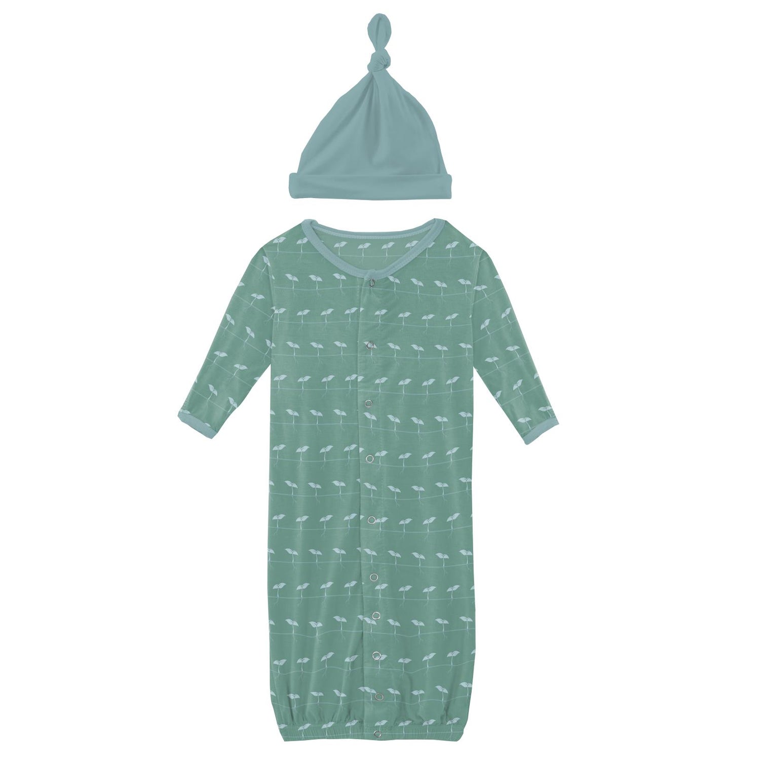 Print Layette Gown Converter & Single Knot Hat Set in Shore Sprouts