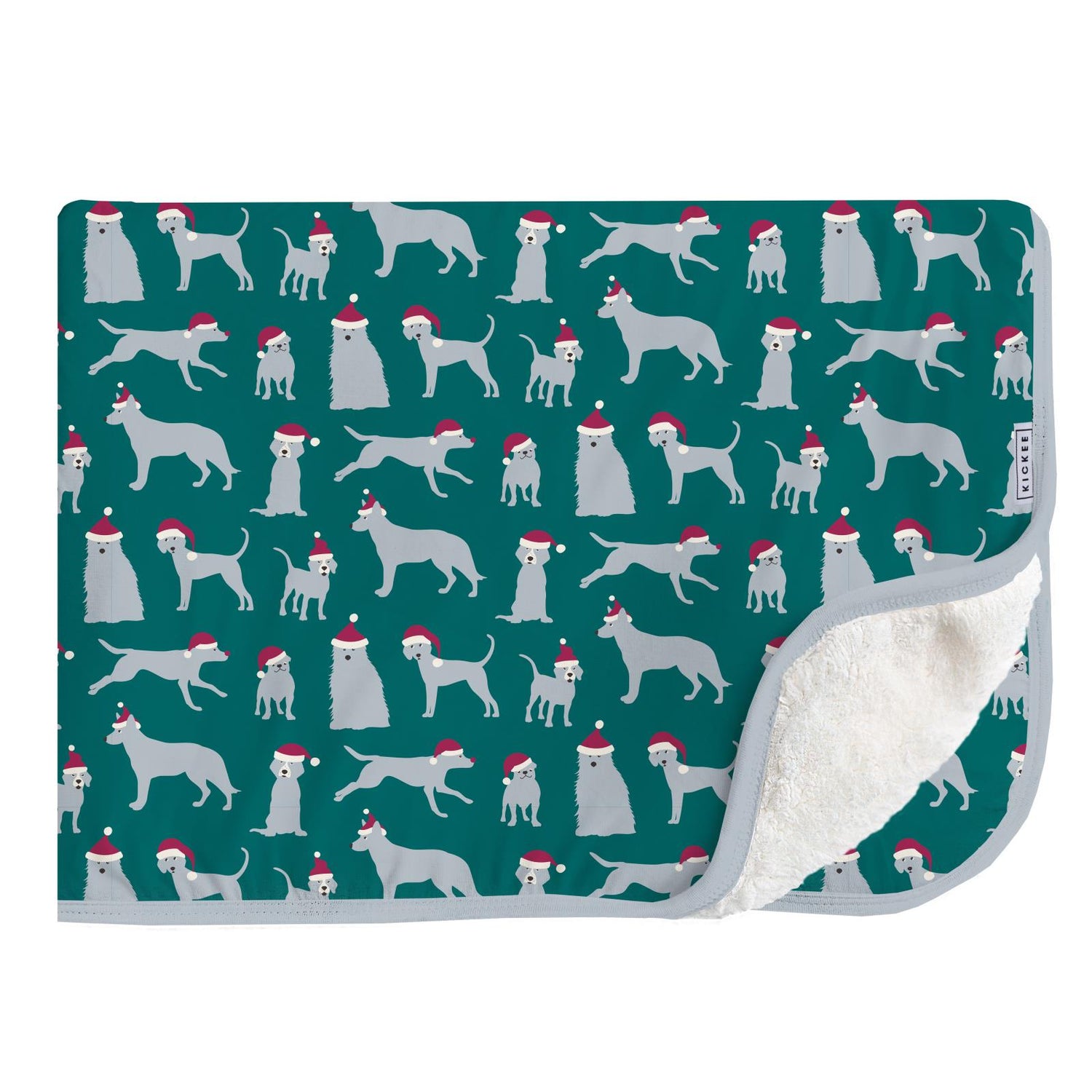 Print Sherpa-Lined Throw Blanket in Cedar Santa Dogs