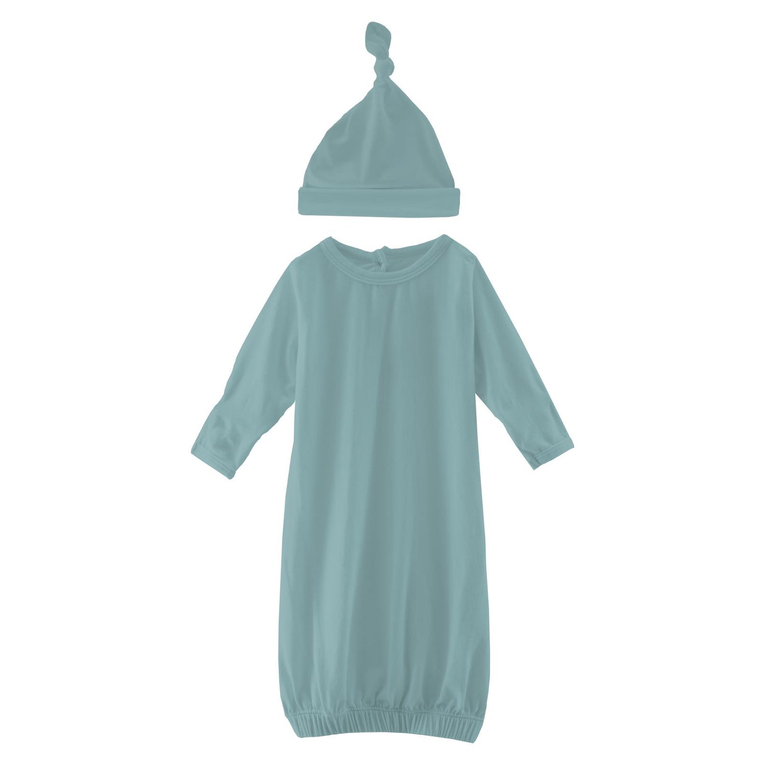 Layette Gown & Single Knot Hat Set in Jade