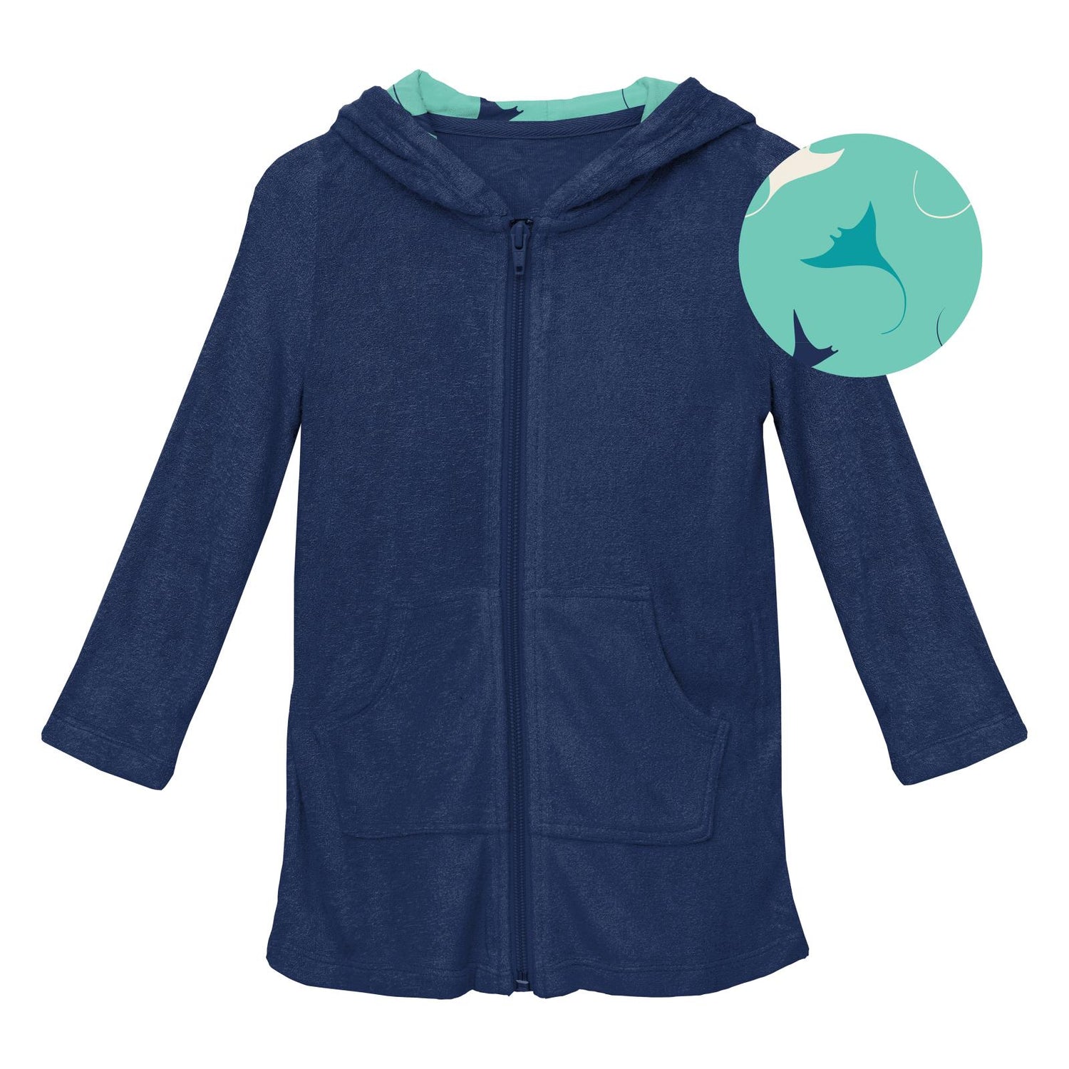 Terry Zip-Front After Swim Robe in Flag Blue with Glass Manta Ray