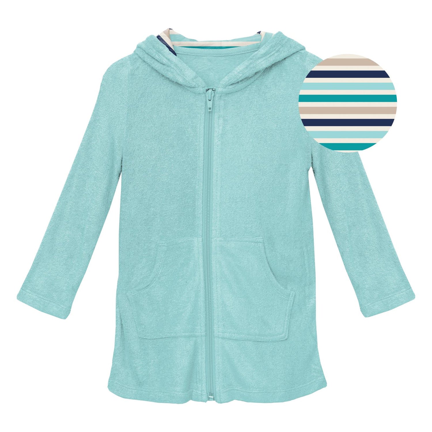 Terry Zip-Front After Swim Robe in Summer Sky with Sand and Sea Stripe