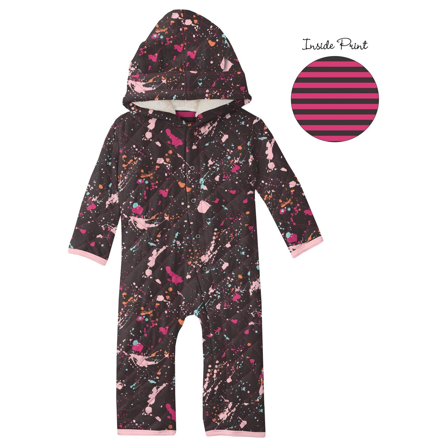 Print Quilted Hoodie Coverall with Sherpa-Lined Hood in Calypso Splatter Paint/Awesome Stripe