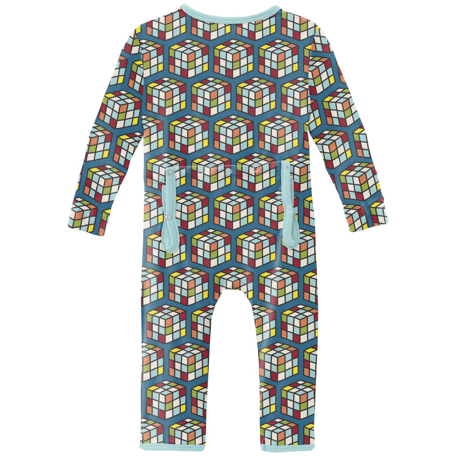 Print Coverall with 2 Way Zipper in Cerulean Blue Puzzle Cube