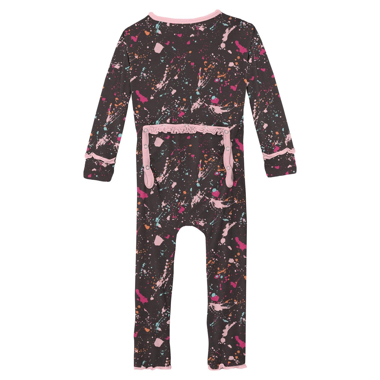 Print Muffin Ruffle Coverall with 2 Way Zipper in Calypso Splatter Paint