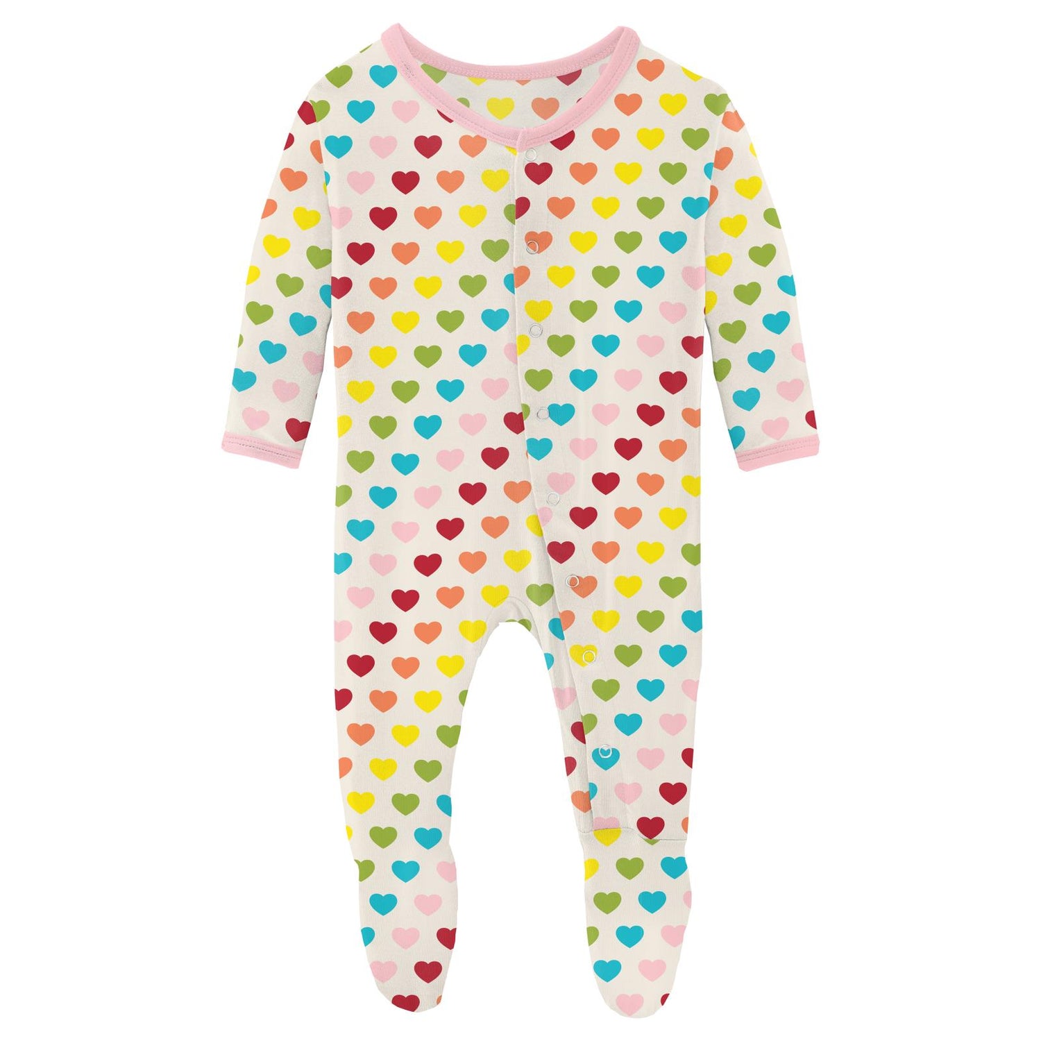 Print Footie with Snaps in Rainbow Hearts