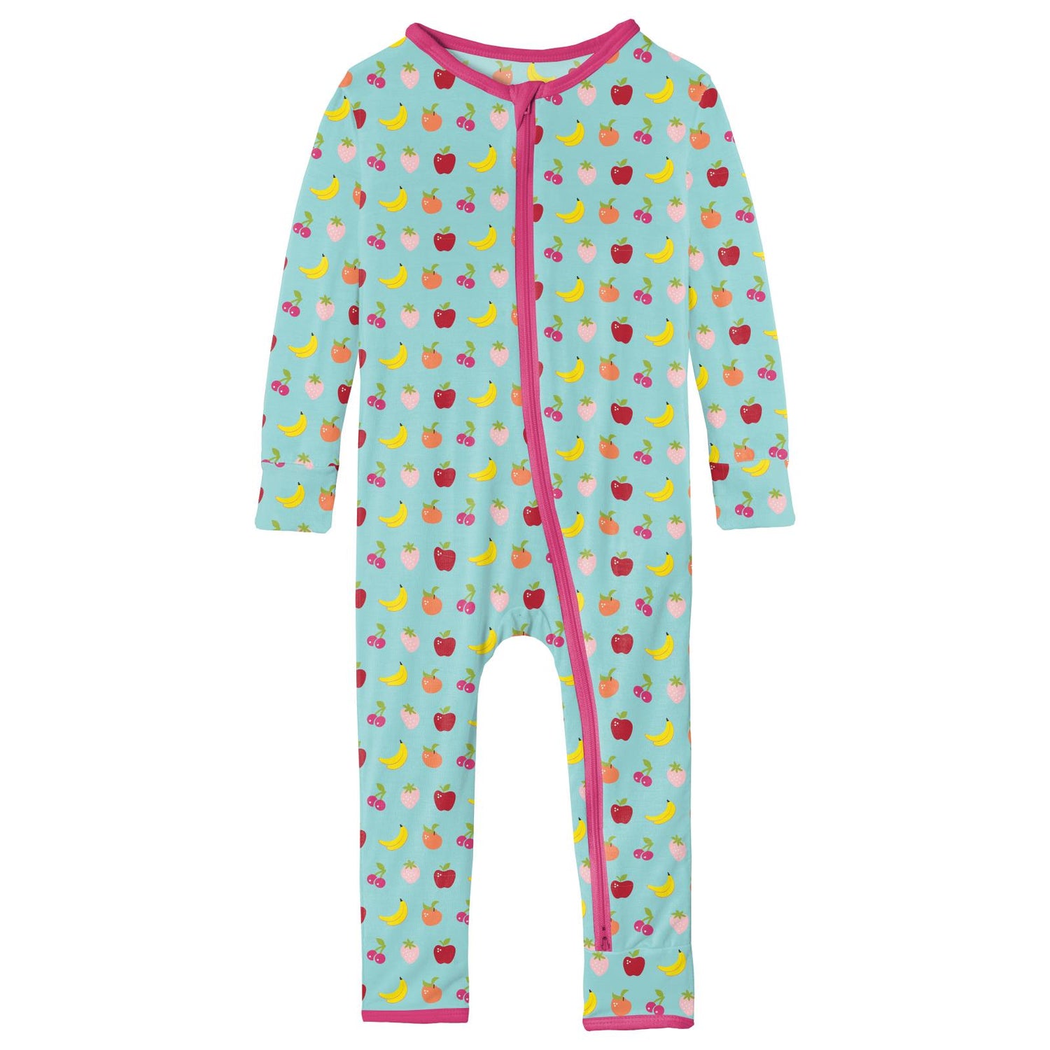 Print Coverall with 2 Way Zipper in Summer Sky Mini Fruit