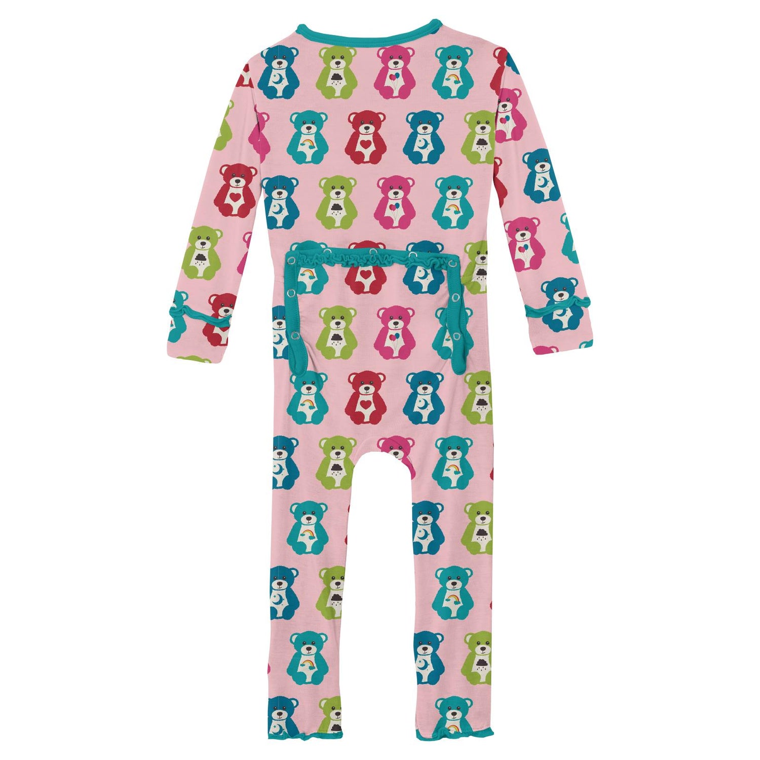 Print Muffin Ruffle Coverall with 2 Way Zipper in Lotus Happy Teddy