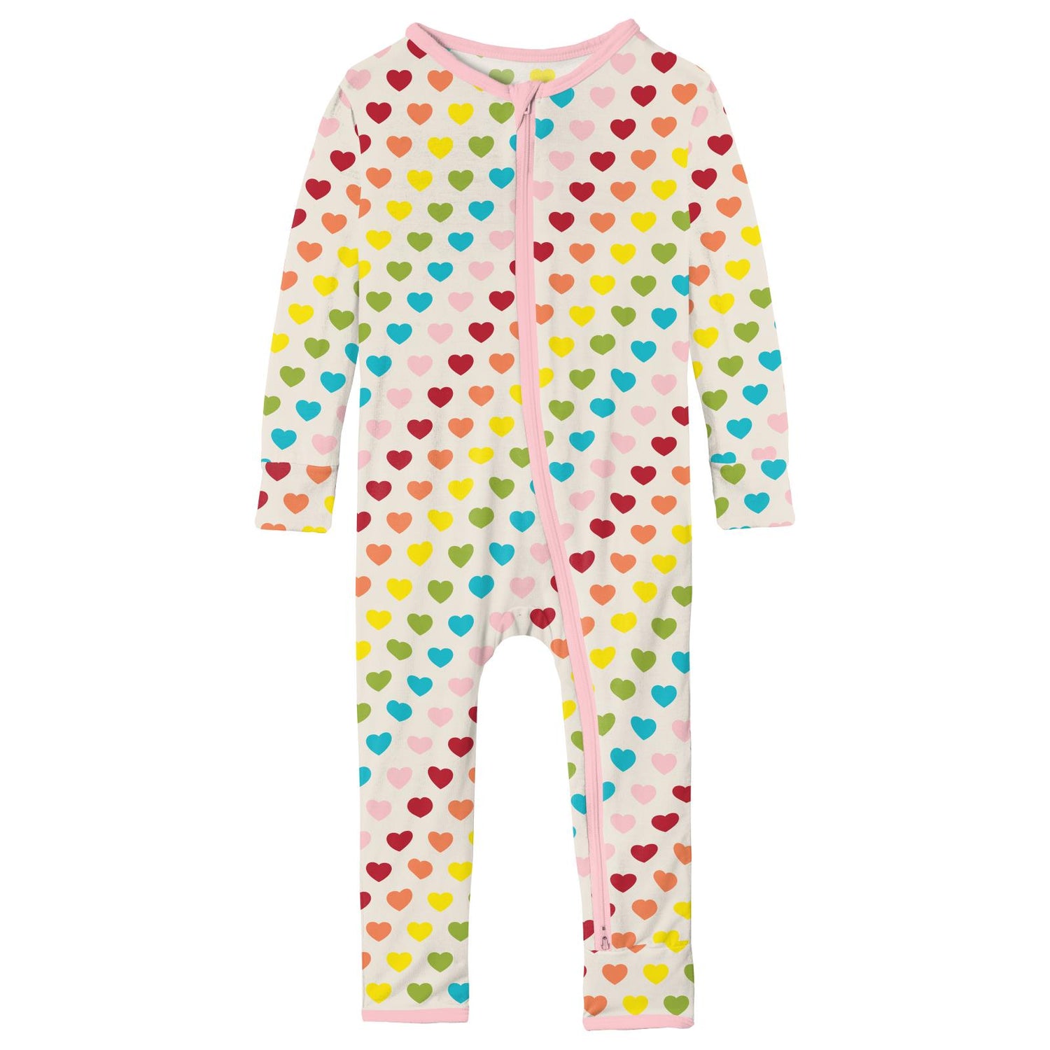 Print Coverall with 2 Way Zipper in Rainbow Hearts