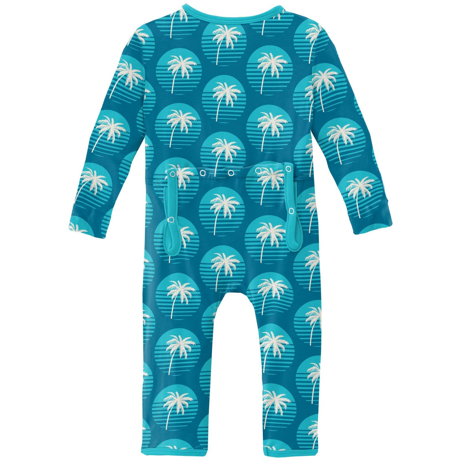 Print Coverall with 2 Way Zipper in Cerulean Blue Palm Tree Sun