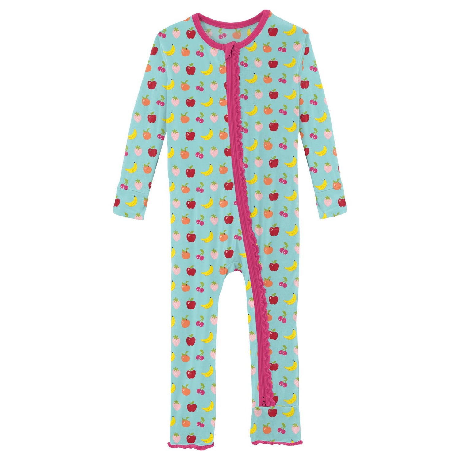 Print Muffin Ruffle Coverall with 2 Way Zipper in Summer Sky Mini Fruit