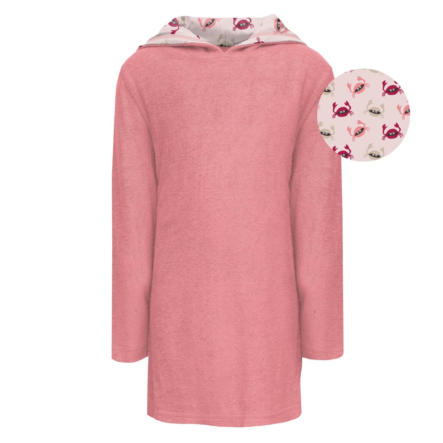 Terry Pull-over After Swim Robe in Strawberry with Macaroon Crabs