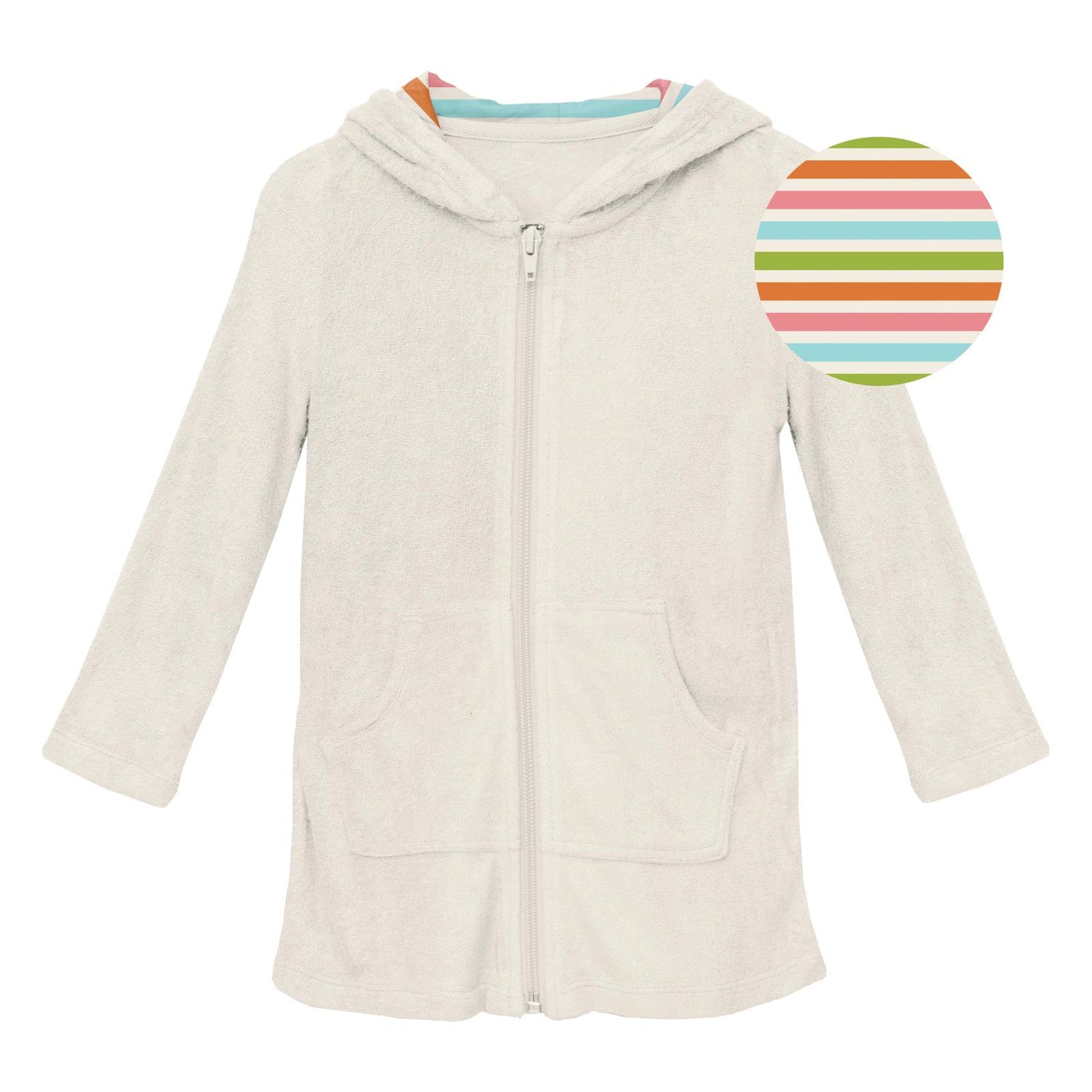 Terry Zip-Front After Swim Robe in Natural with Beach Stripe