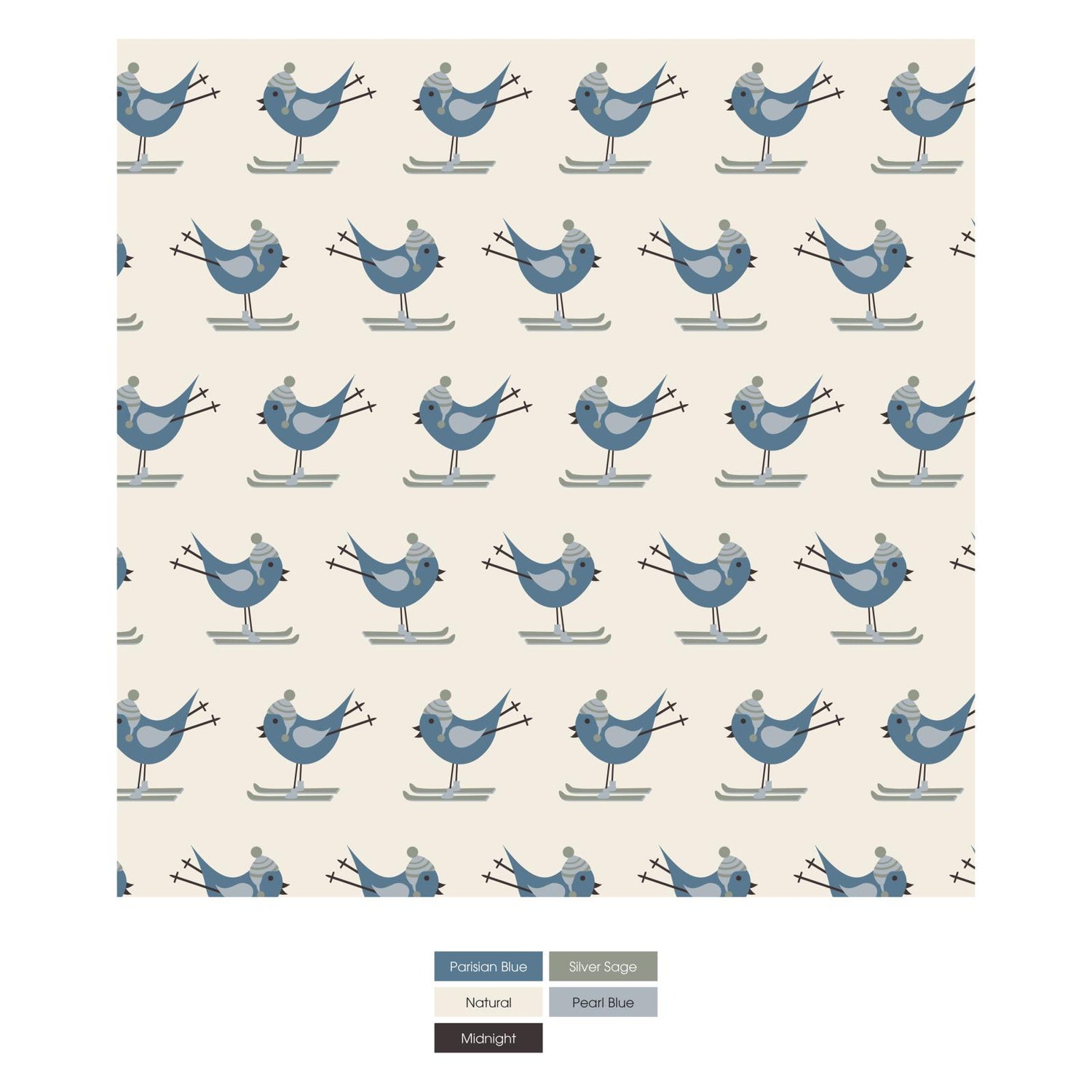 Print Burp Cloth Set of 2 in Natural Ski Birds & Pearl Blue