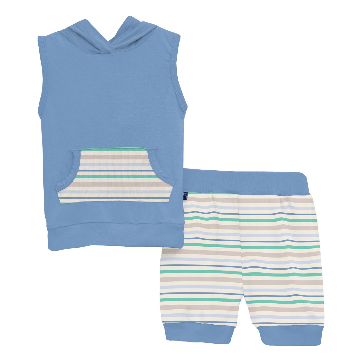 Print Short Sleeve Hoodie Tank Outfit Set in Mythical Stripe