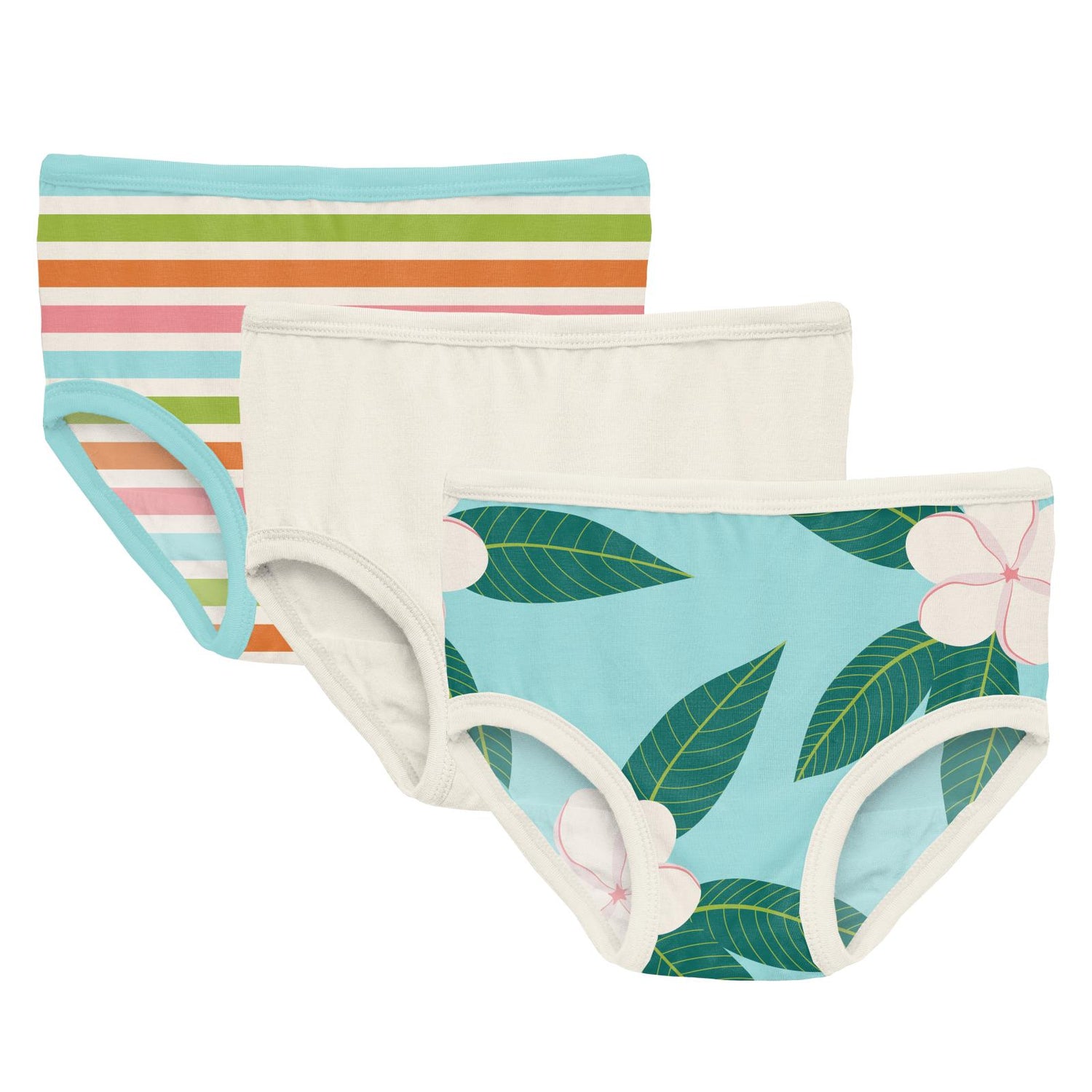Print Underwear Set of 3 in Beach Day Stripe, Natural and Summer Sky Plumeria