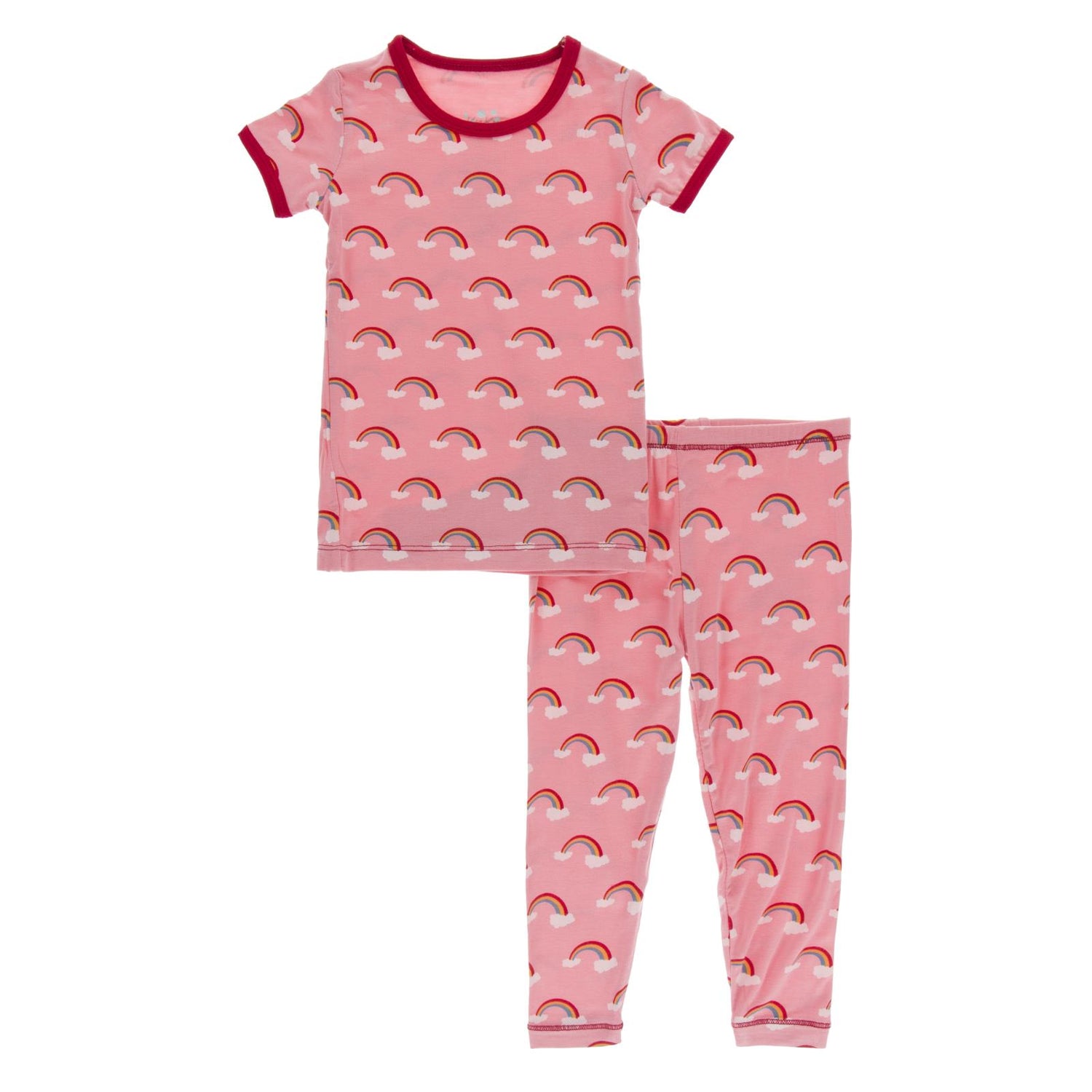 Print Short Sleeve Pajama Set in Strawberry Rainbows