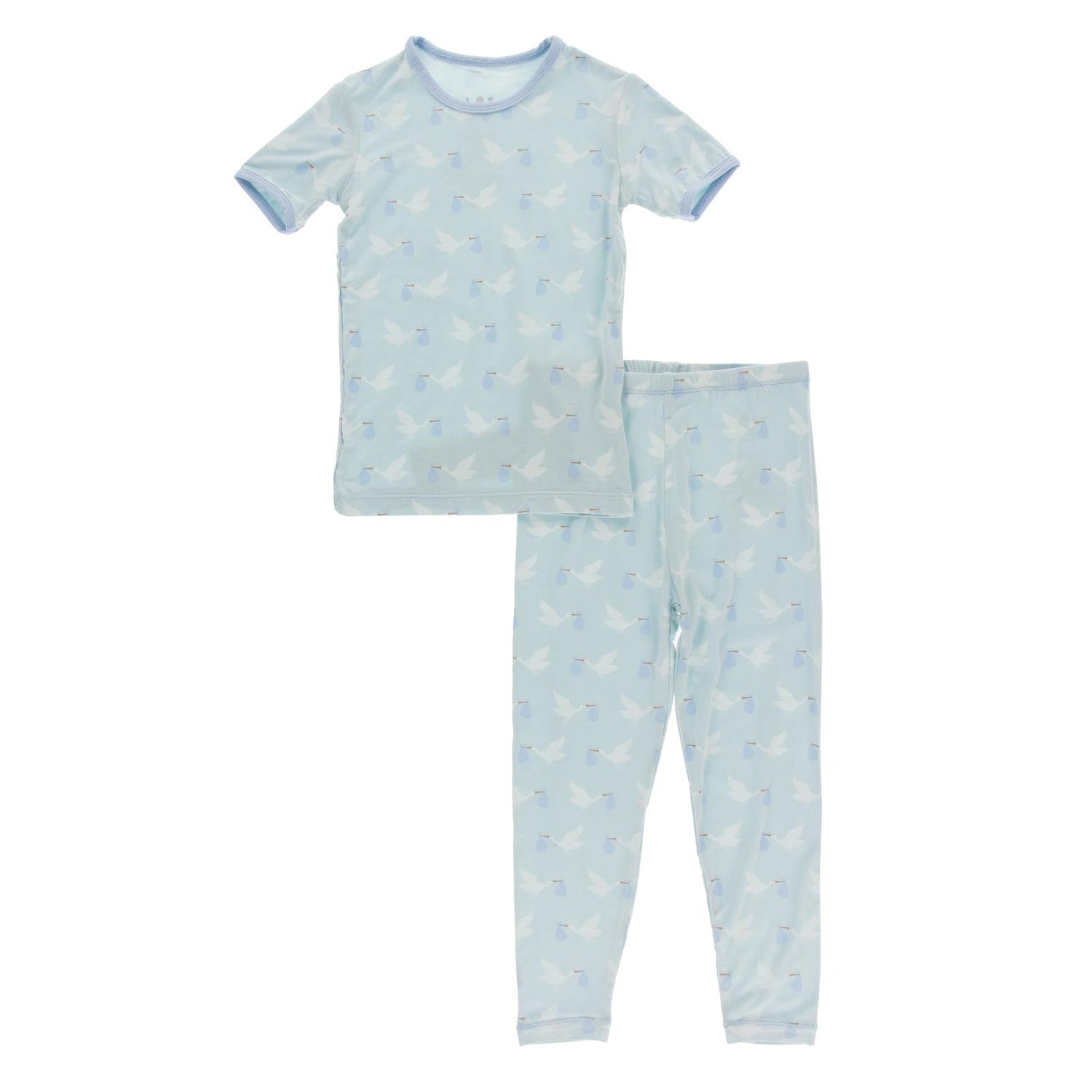 Print Short Sleeve Pajama Set in Spring Sky Stork