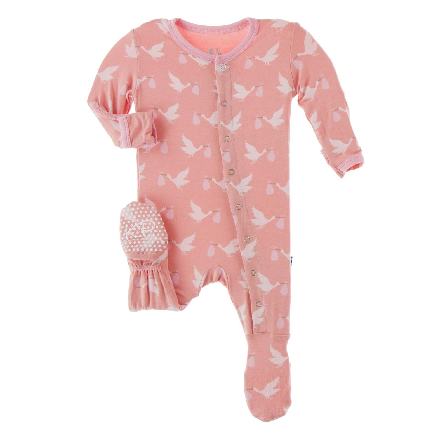 Print Footie with Snaps in Blush Stork