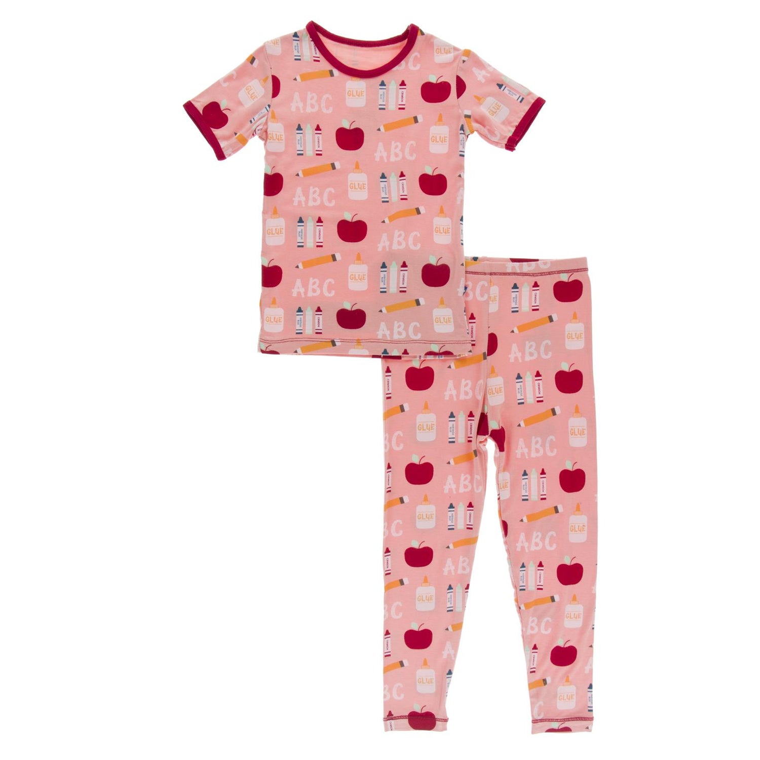 Print Short Sleeve Pajama Set in Blush First Day of School