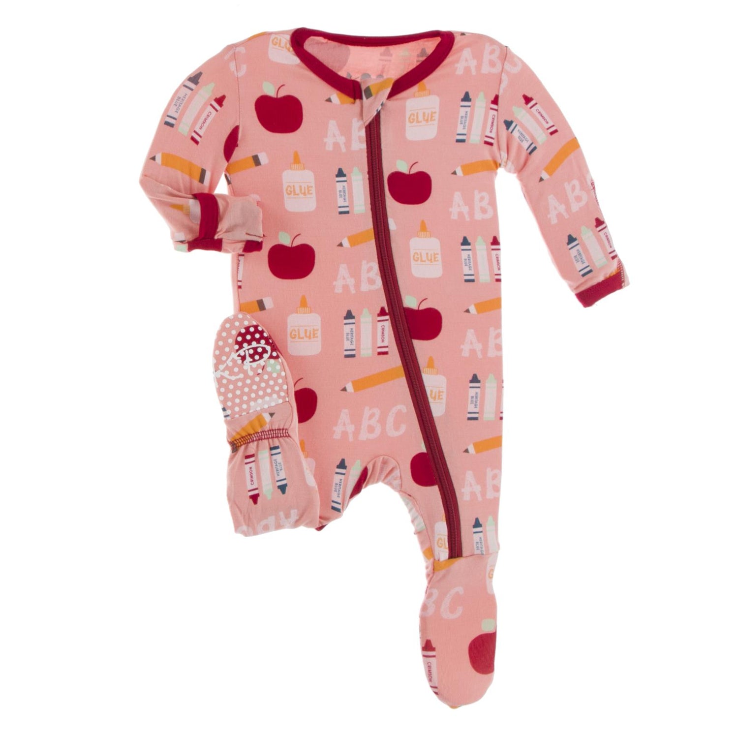 Print Footie with Zipper in Blush First Day of School