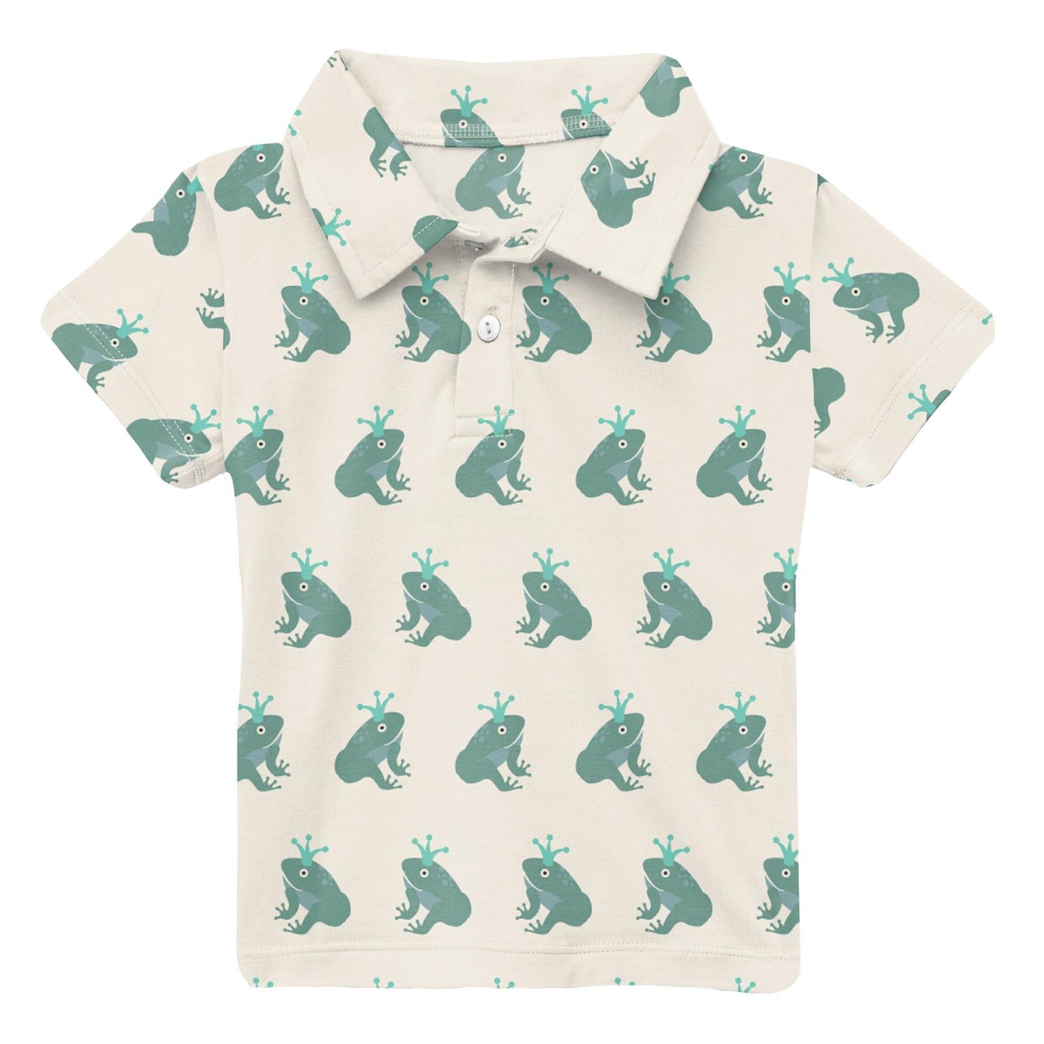 Print Short Sleeve Polo in Natural Frog Prince