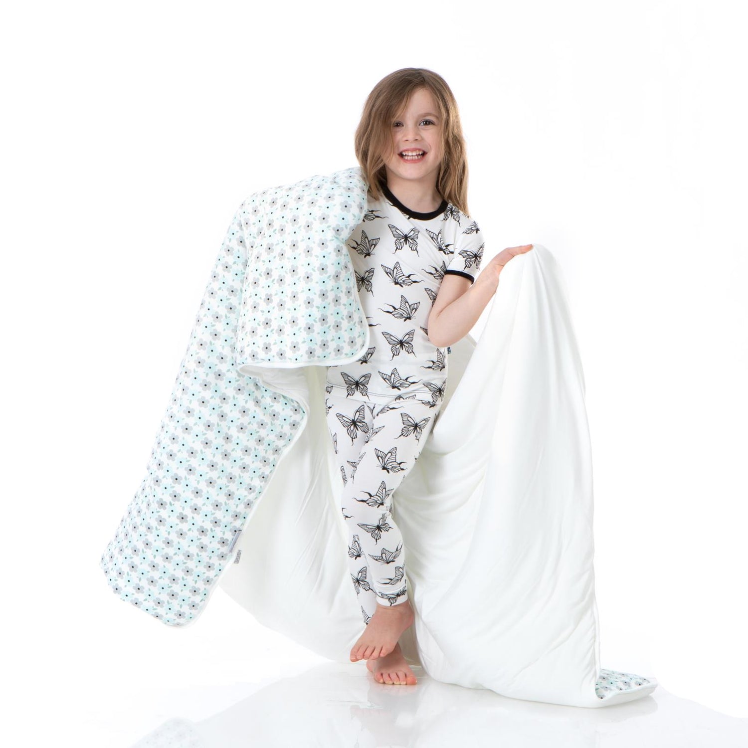 Print Short Sleeve Pajama Set in Natural Swallowtail