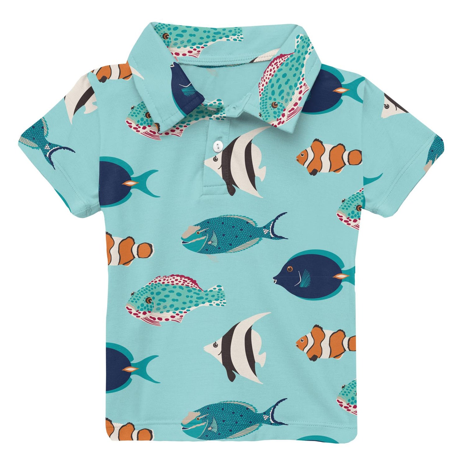 Print Short Sleeve Polo in Tropical Fish