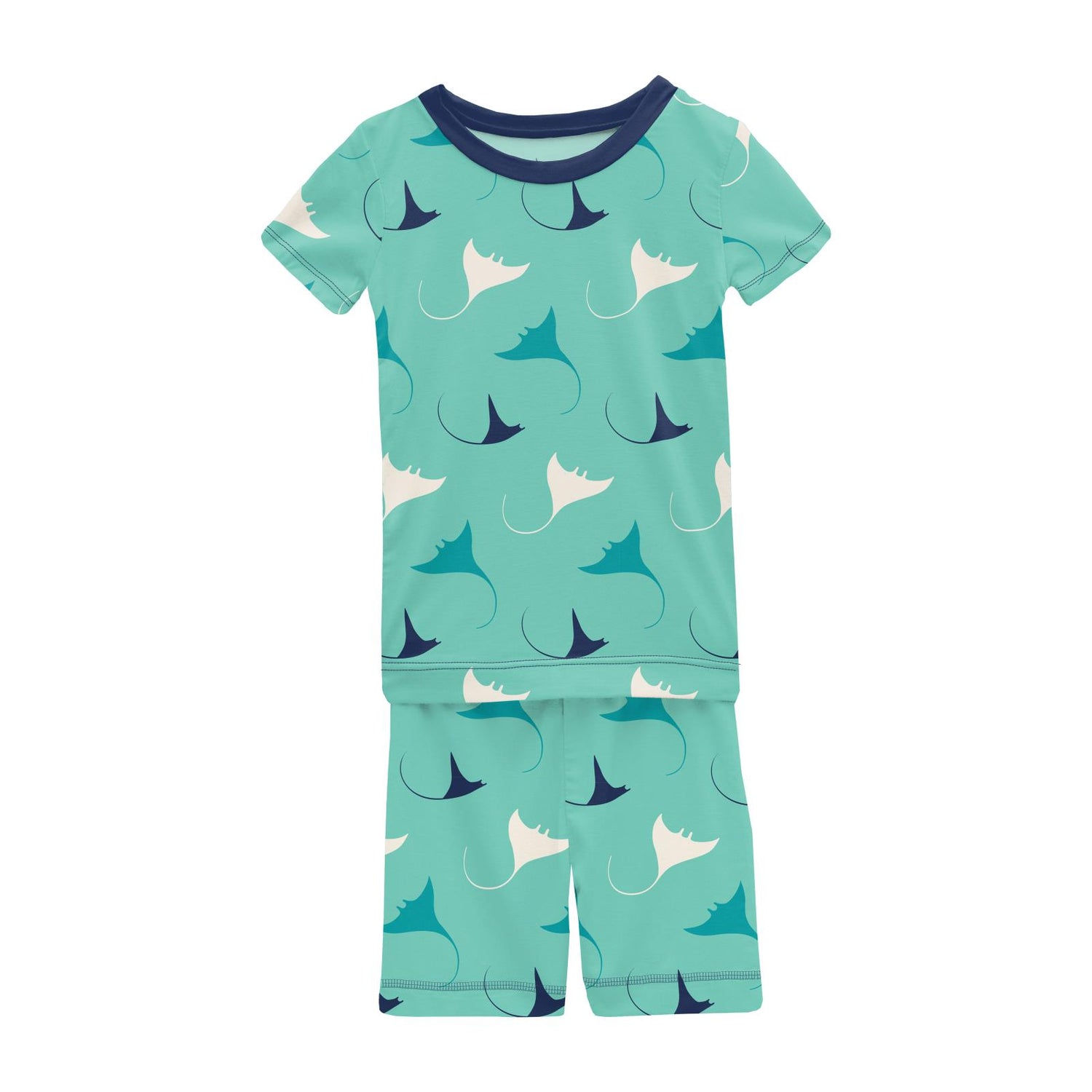 Print Short Sleeve Pajama Set with Shorts in Glass Manta Ray