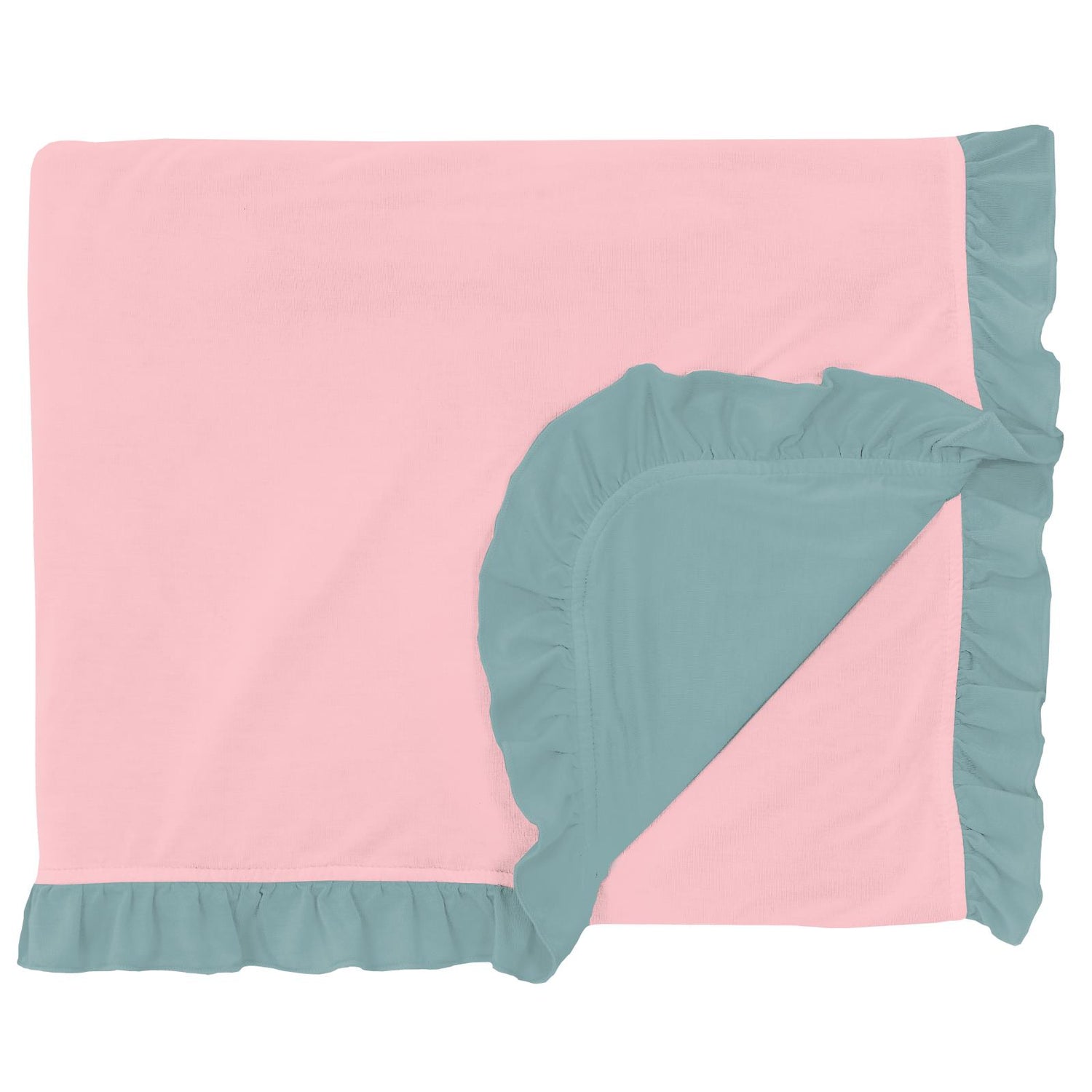 Ruffle Double Layer Throw Blanket in Lotus with Jade