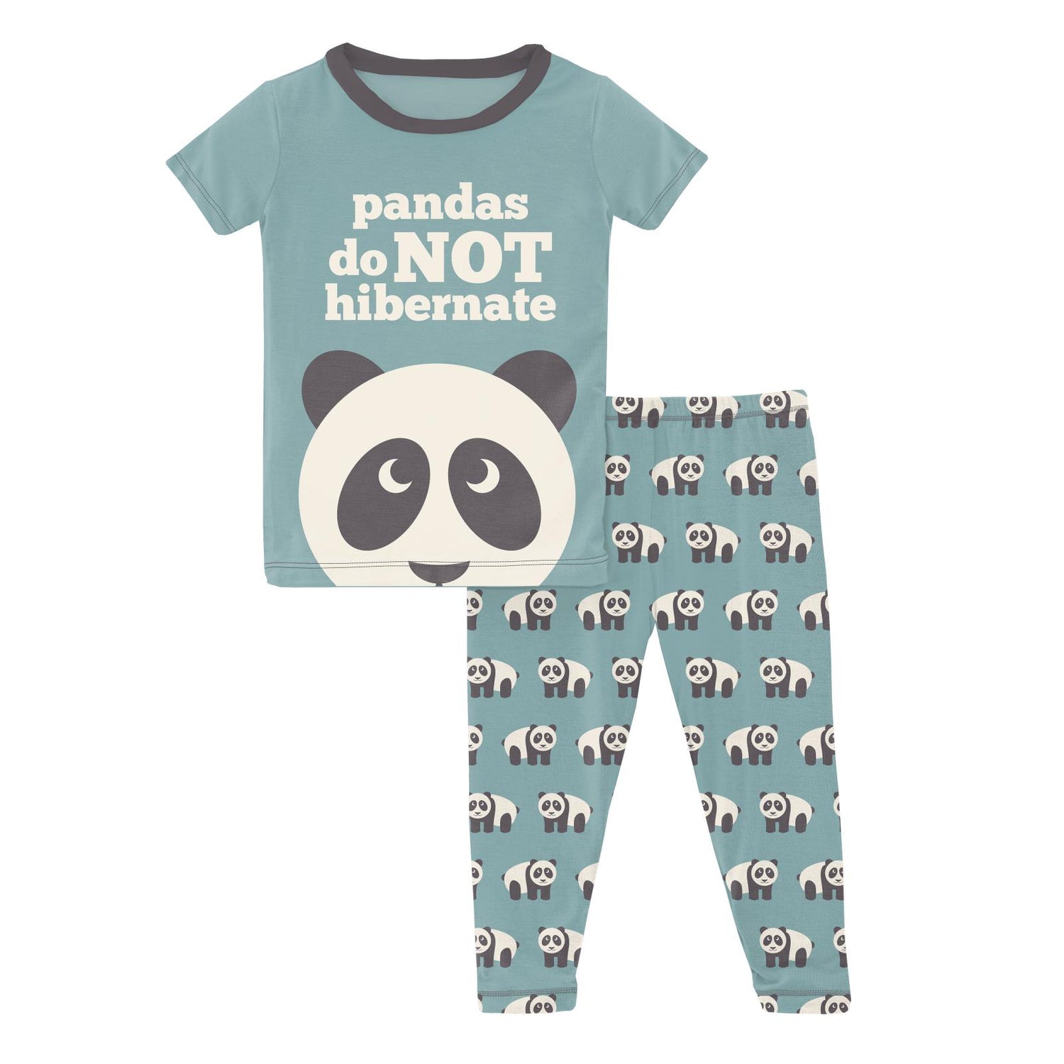 Short Sleeve Graphic Tee Pajama Set in Jade Panda