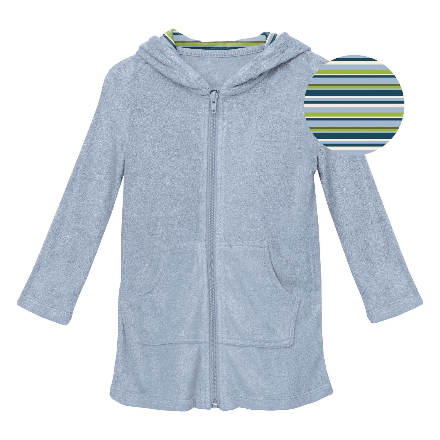Terry Zip-Front After Swim Robe in Pond with Sailaway Stripe