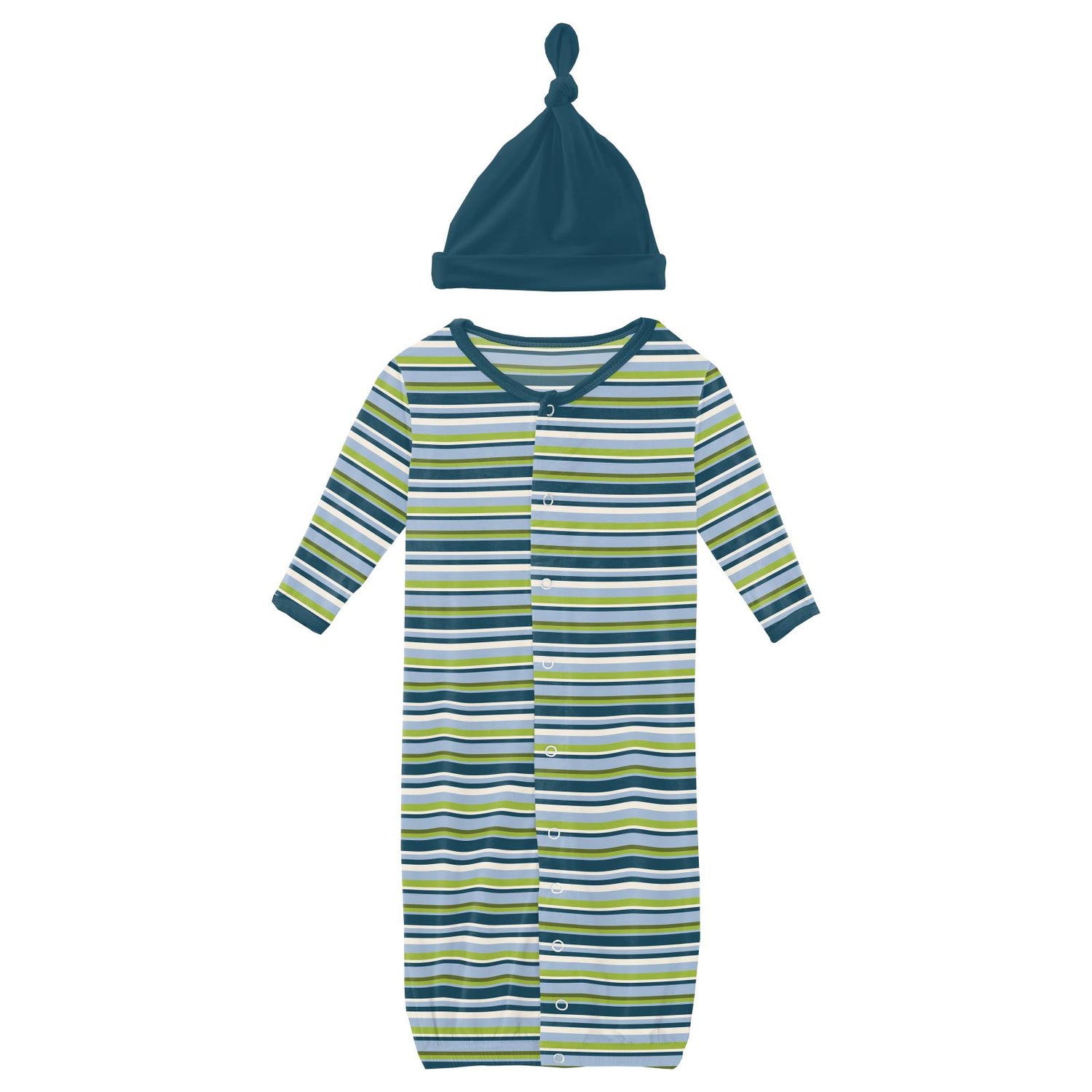 Print Layette Gown Converter & Single Knot Hat Set in Anniversary Sailaway Stripe
