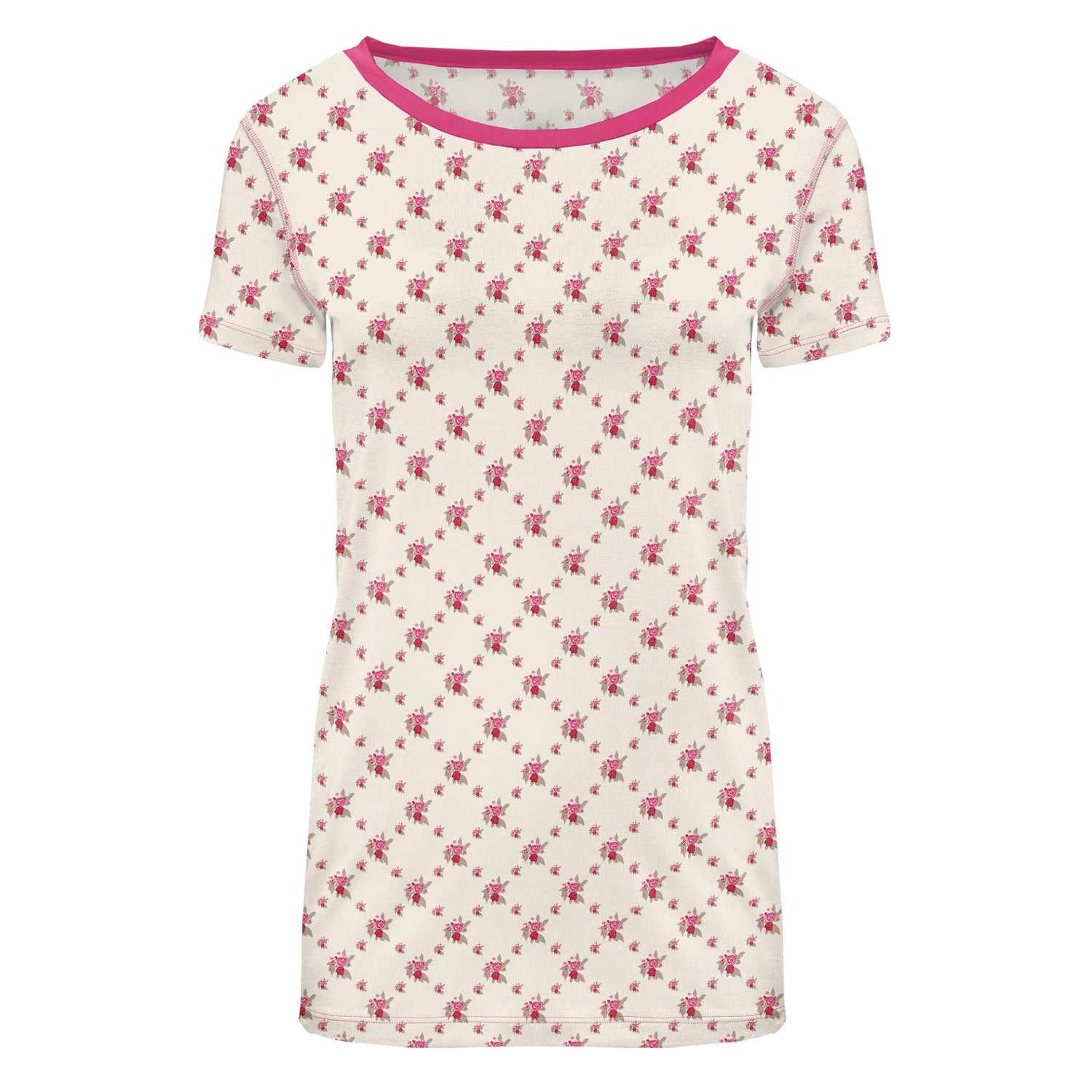 Women's Print Short Sleeve Loosey Goosey Tee in Natural Rose Trellis
