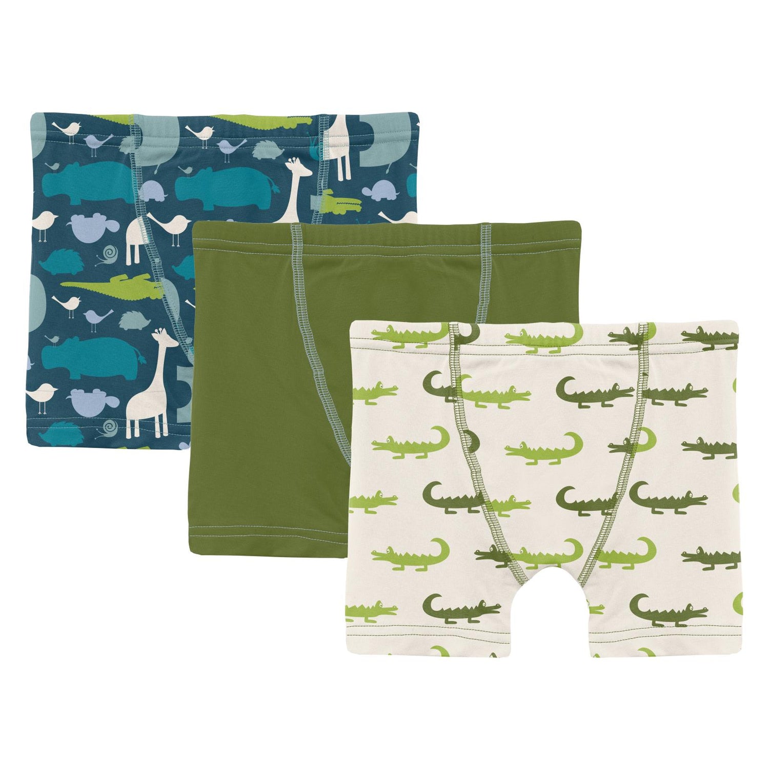 Print Boxer Briefs Set of 3 in Peacock Multi-Animal, Moss and Natural Crocodile