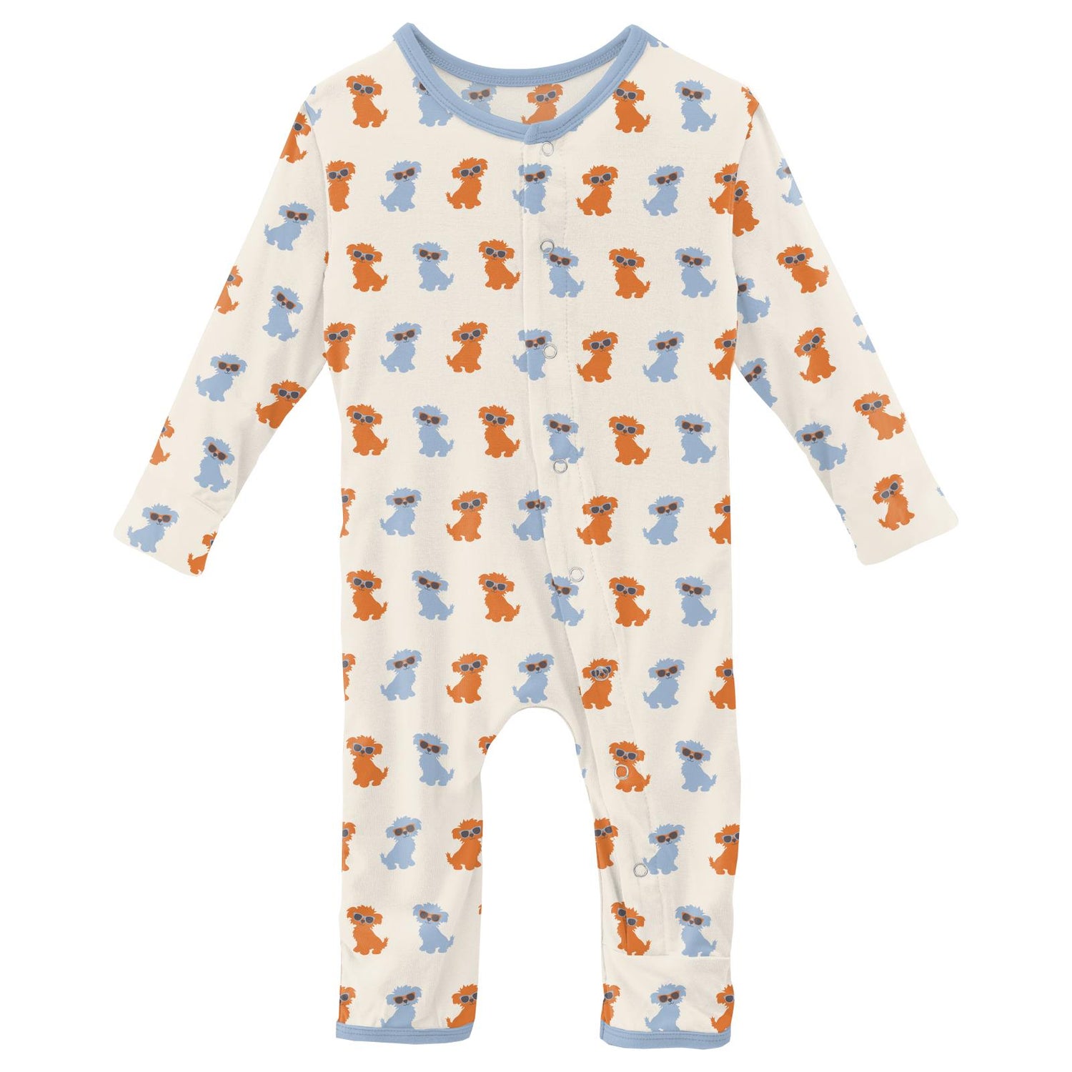 Print Coverall with Snaps in Natural Beach Pup