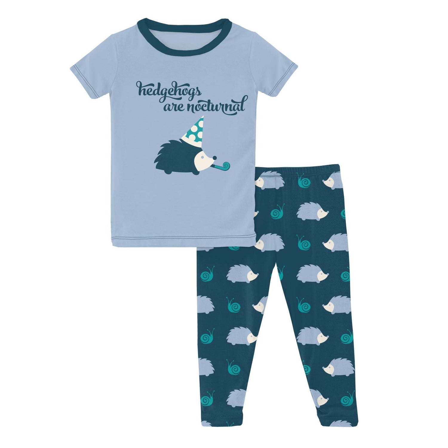 Short Sleeve Graphic Tee Pajama Set in Peacock Hedgehog