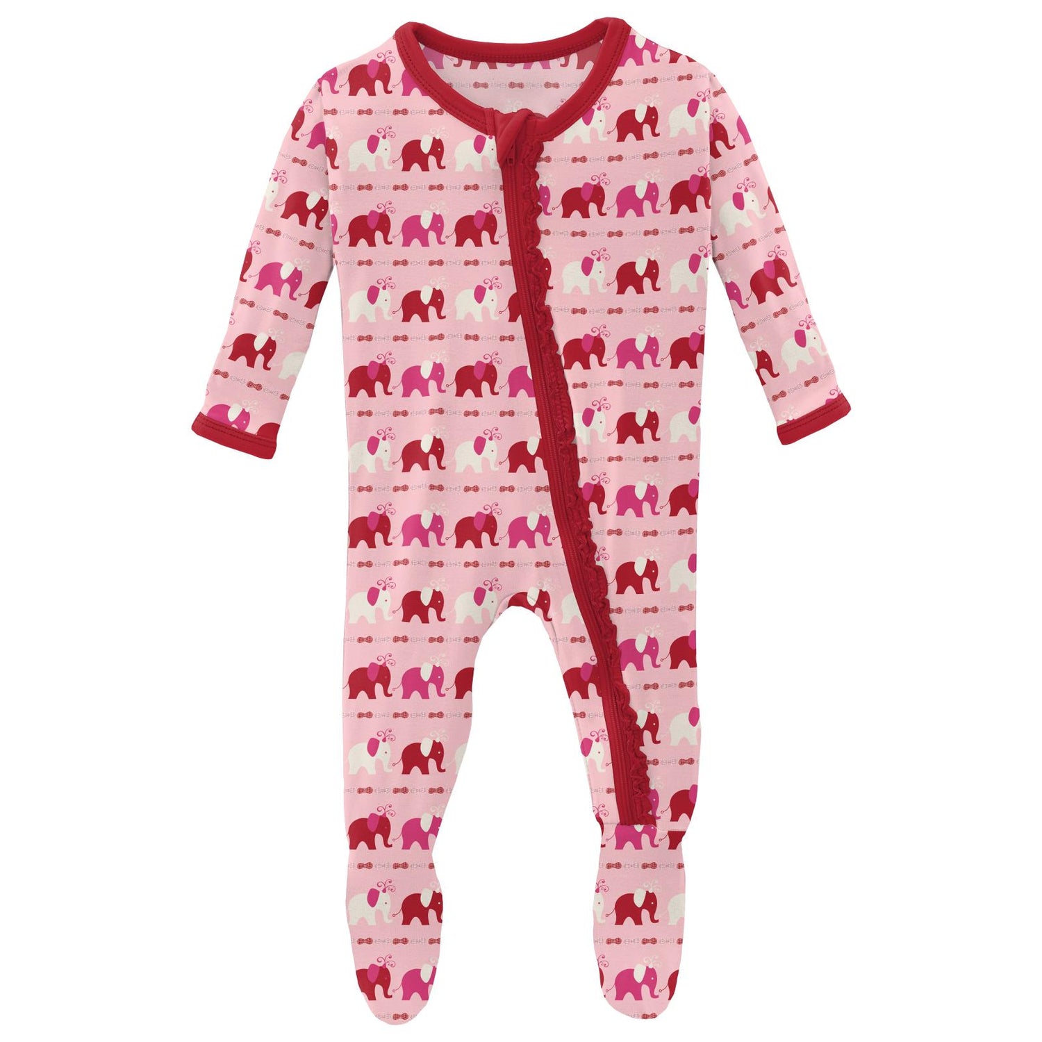 Print Muffin Ruffle Footie with Zipper in Calypso Elephant
